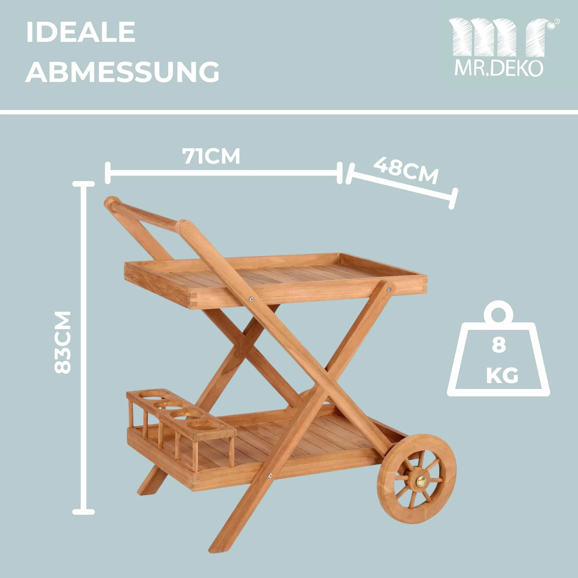MR. DEKO® Carrello da portata Chester in teak – Tavolo da giardino – Mobili da esterno
