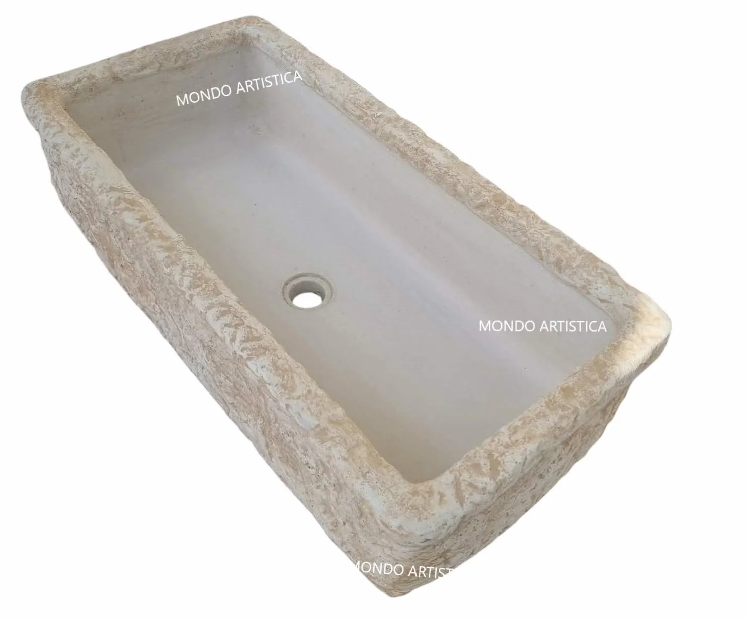 Lavandino, Lavabo, Pilozzo, Vasca Unica, Fontana Da Esterno, Per Giardino Altezza 22 cm, Larghezza 80x40 Cm, In Cemento Bianco E Polvere Di Marmo, Colore Sfumato Beige