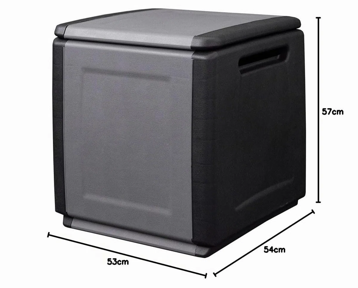 INTEC - Cassapanca portaoggetti 130L grigio/nero 54 x 53 x 57 cm manici di trasporto in polipropilene