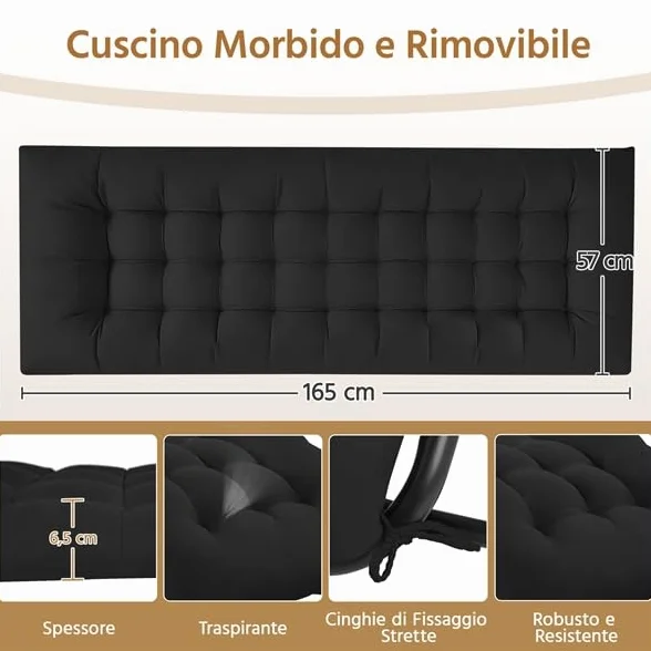 Yaheetech Sdraio da Giardino Richiudibile con Cuscino, Lettino Prendisole Mare, Poggiapiedi e Portabicchieri, Nero