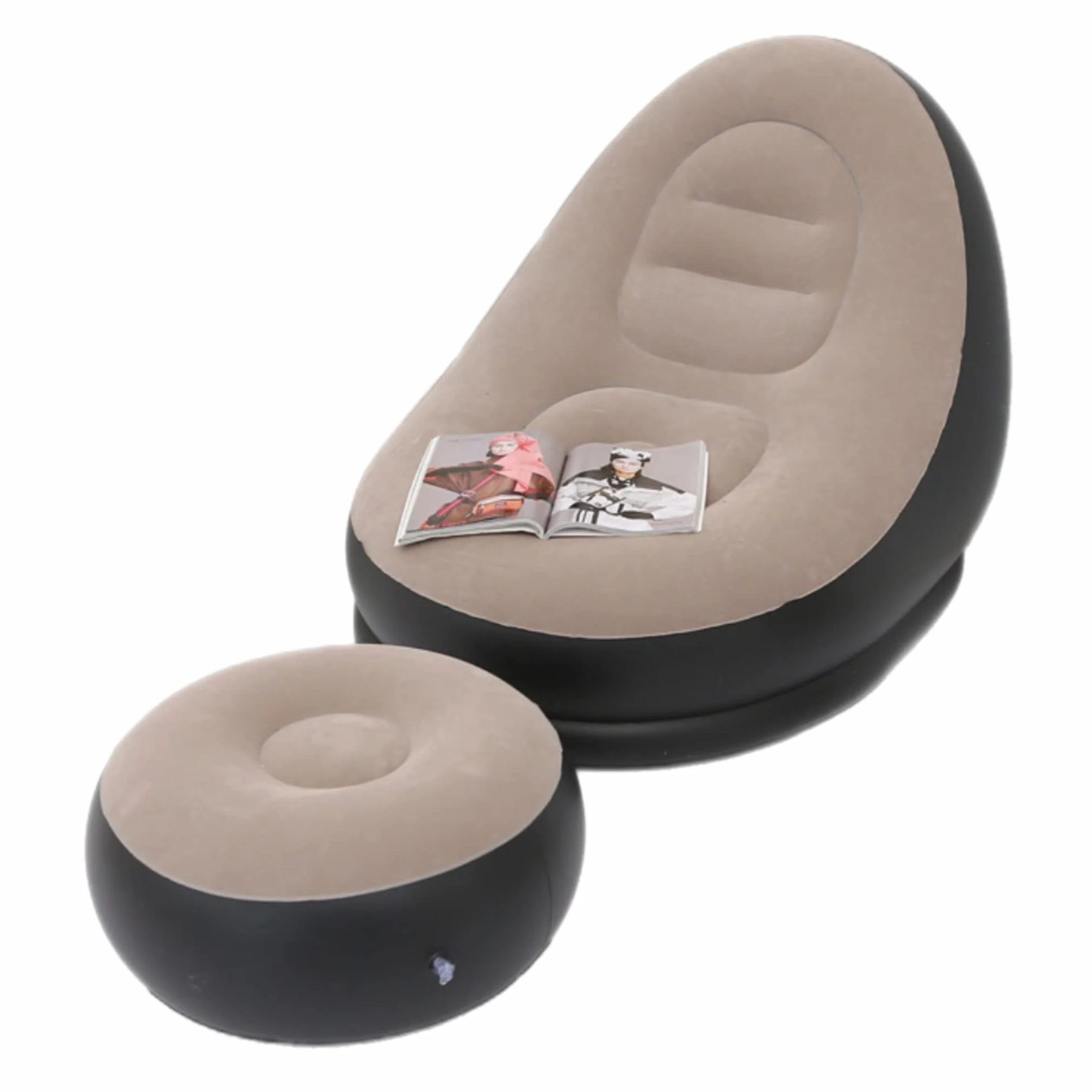 Set poltrone gonfiabili poggiapiedi morbido peluche per interni esterni crema