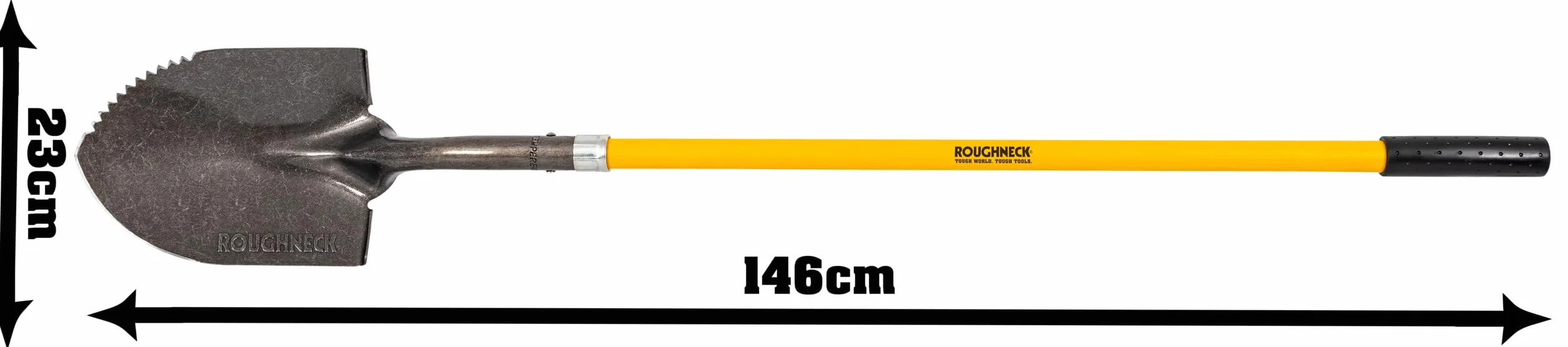 Roughneck ROU68044 - Pala seghettata con manico lungo, 1460 mm, colore: Giallo e Nero