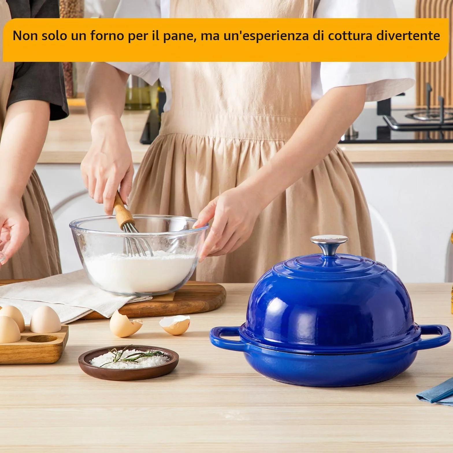 Velaze Pentola in Ghisa Smaltata 4.8L - Forno Olandese per Pane Rotondo Ø24cm con Coperchio Antiaderente, per Induzione (Blu)