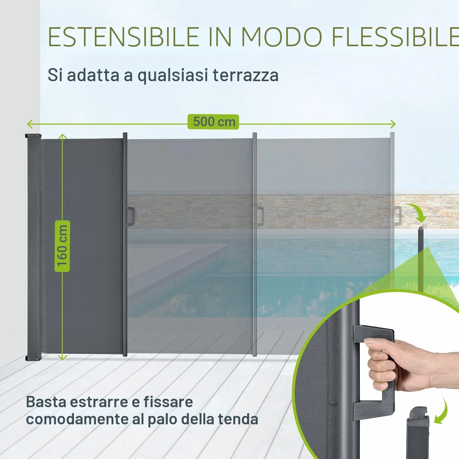 Juskys Tenda laterale Dubai 500 x 160 cm estensibile coprente frangivista frangivento balcone terrazza antracite