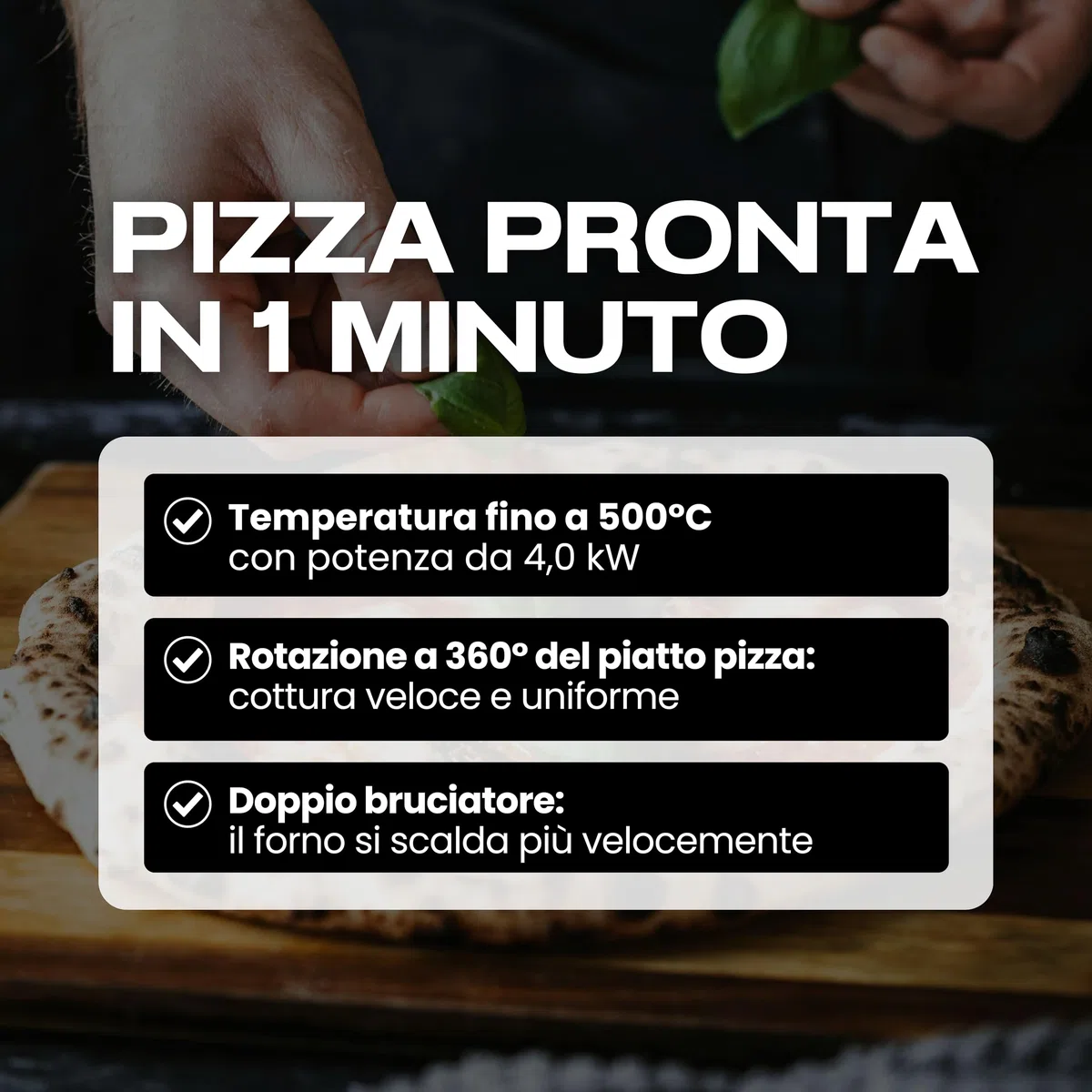 PizzaReber Forno Pizza a Gas con Piatto Rotante 32 cm – Doppio Bruciatore GPL, Acciaio INOX, Alluminio – Cottura 500°