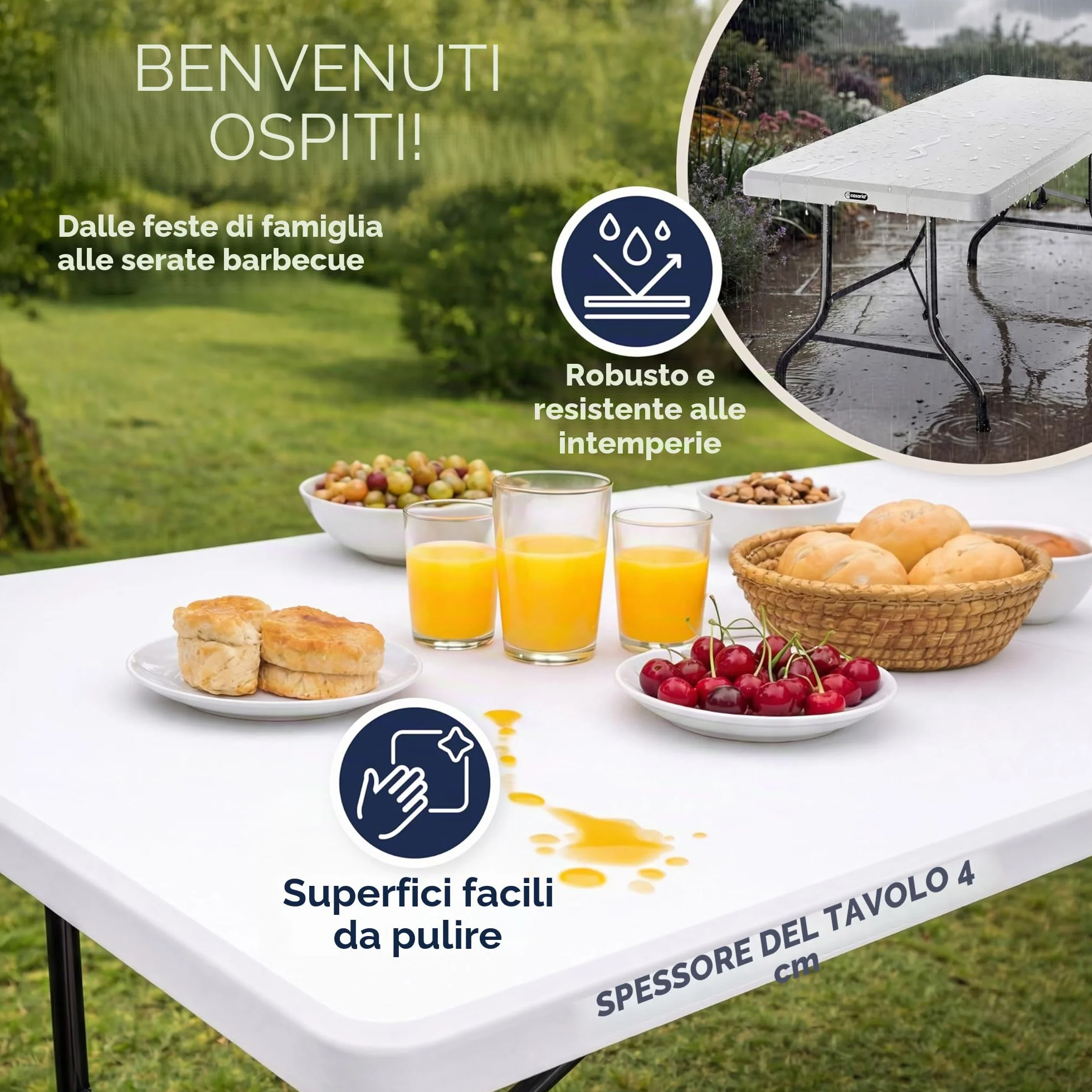Casaria Tavolo da Giardino Pieghevole 220x70 cm Rettangolare per 10 Persone Bianco