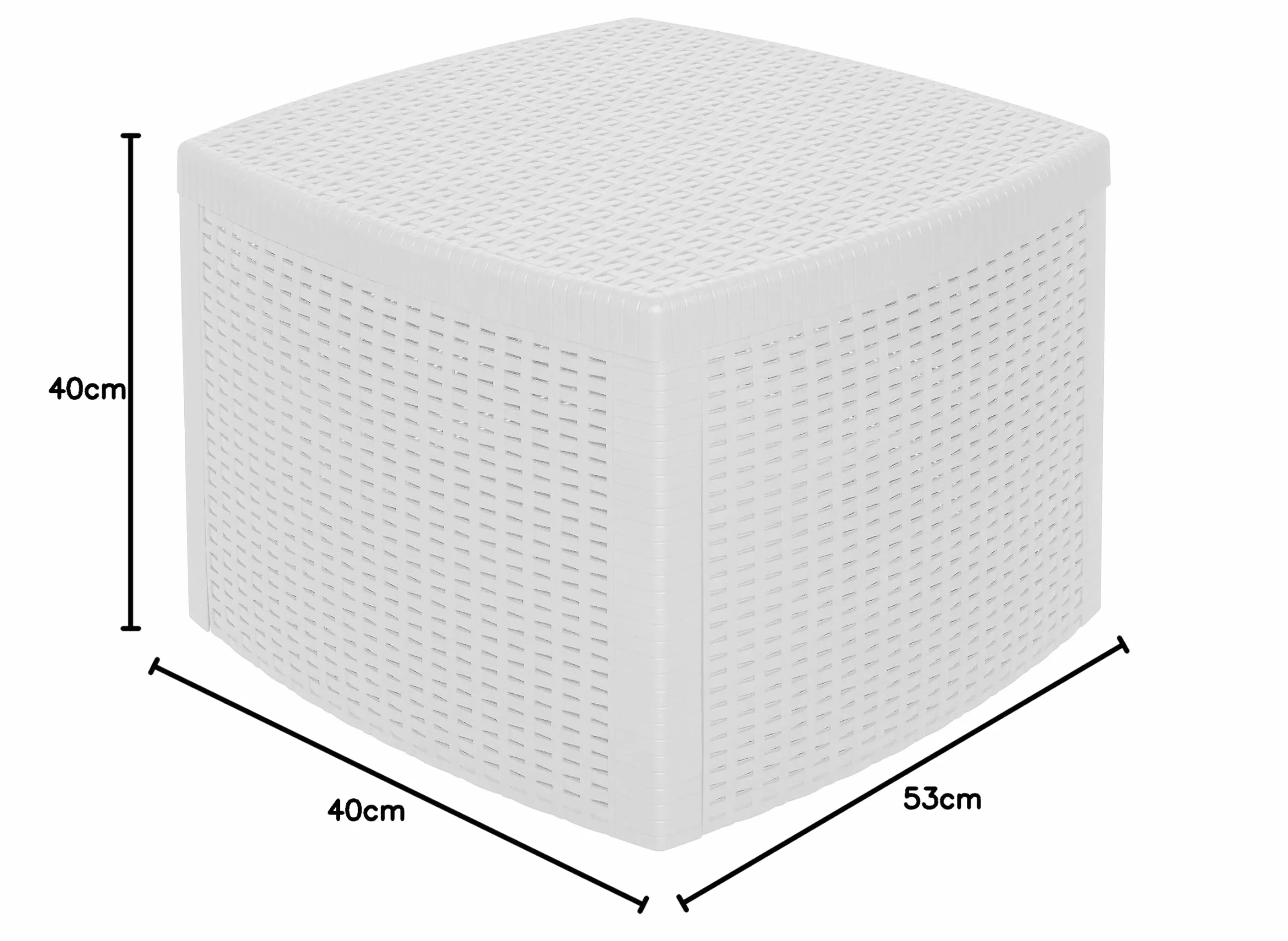Dmora - Tavolino da Esterno Faenza, Tavolino Contenitore, Tavolo Basso Effetto Rattan, 100% Made in Italy, Cm 53x53h40, Bianco