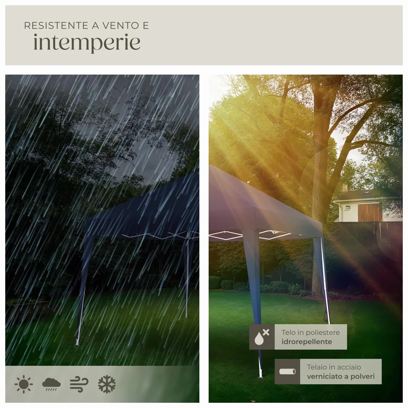 Tectake Gazebo da Giardino Regolabile 300x300x255 cm Blu - Padiglione Esterno Resistente con Telaio in Acciaio, Idrorepellente, UV