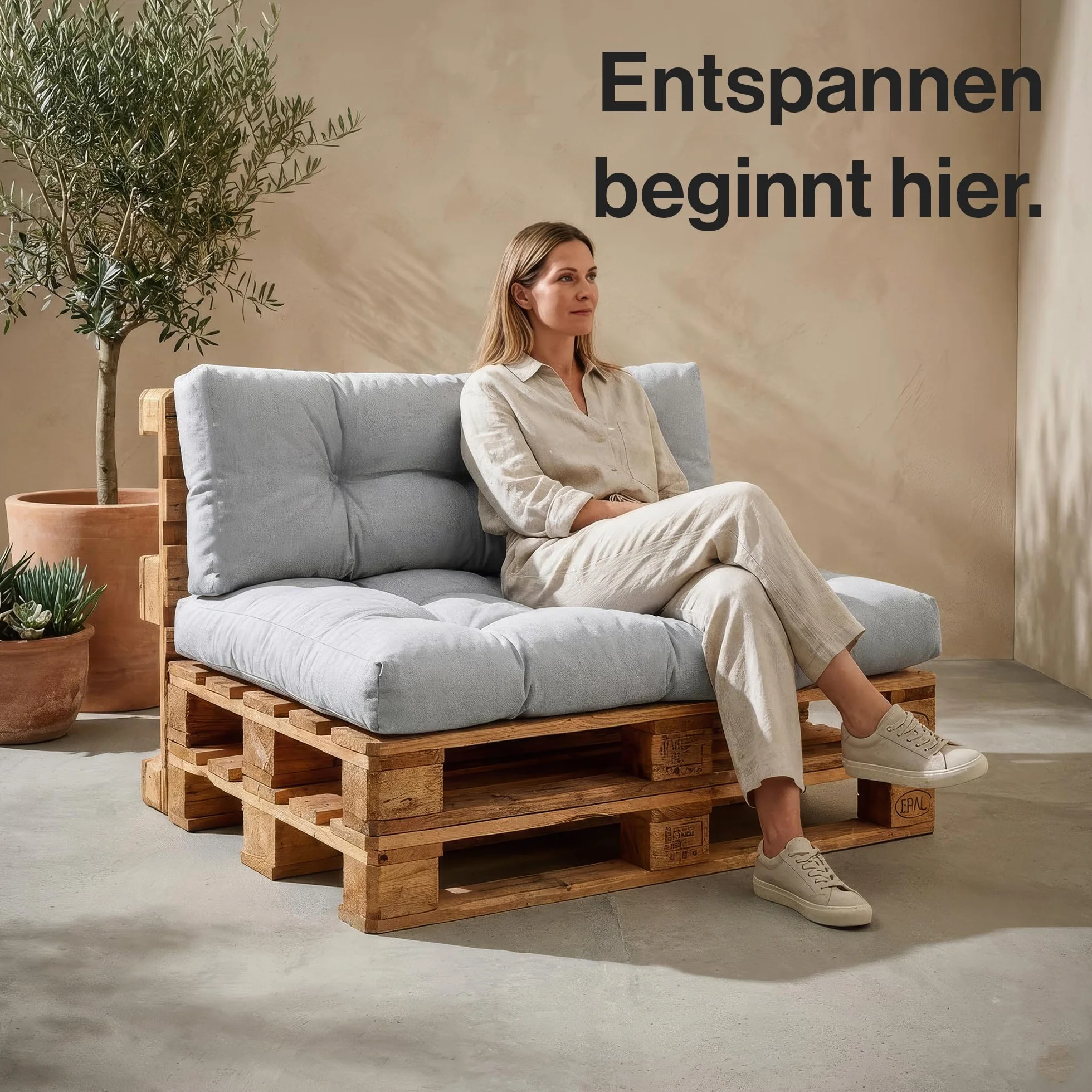 Set di Cuscini per Pallet Impermeabili – Cuscino D’assise per Pallet Europei – Imbottitura con Schiuma Granulare Poulirette – Include Cuscino D’assise 120x80cm + Schienale 120x40cm