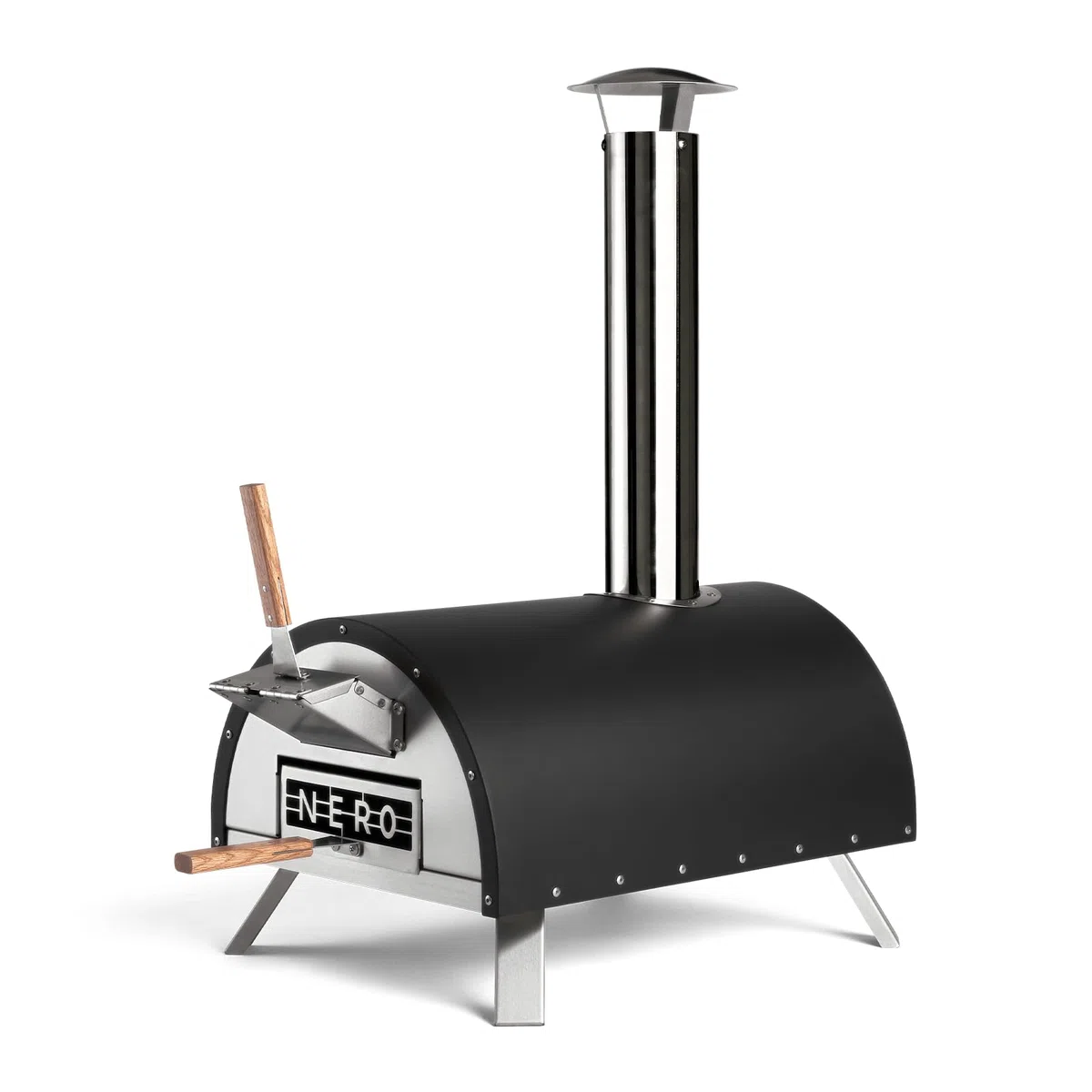 Forno per pizza BURNHARD oltre 500°C, pietra in cordierite, acciaio inox, mobile, nero