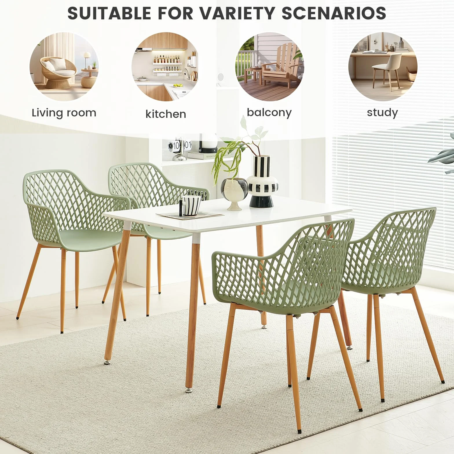 buybyroom Set di 4 Sedie da Giardino con Bracciolo, Sedia da Giardino, Design Moderno e Minimalista, Portata Massima 120 kg