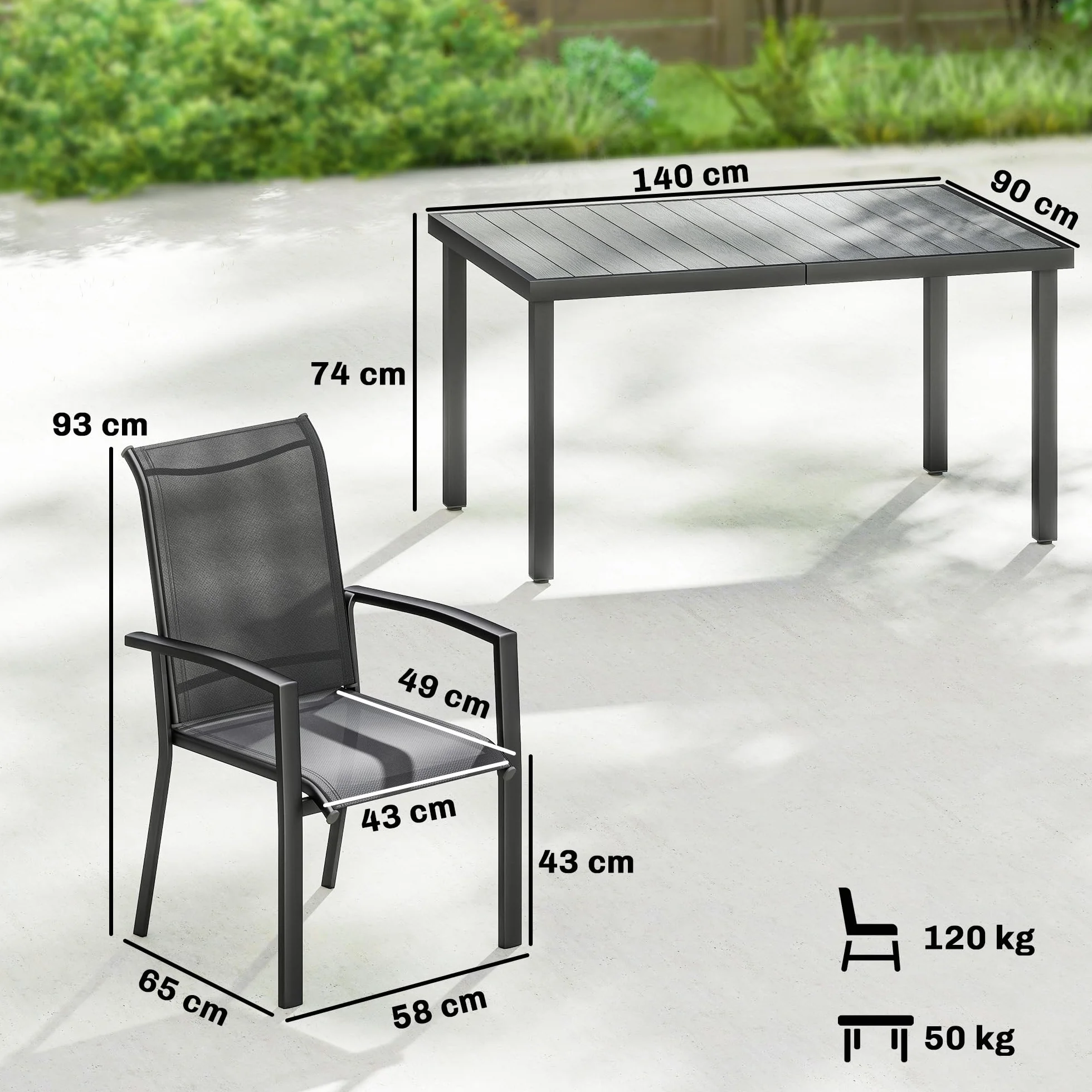 Outsunny Set Tavolo e Sedie da Giardino 7 Pezzi, Mobili da Esterno con Tavolo Rimovibile e 6 Sedie Impilabili in Texteline Grigio