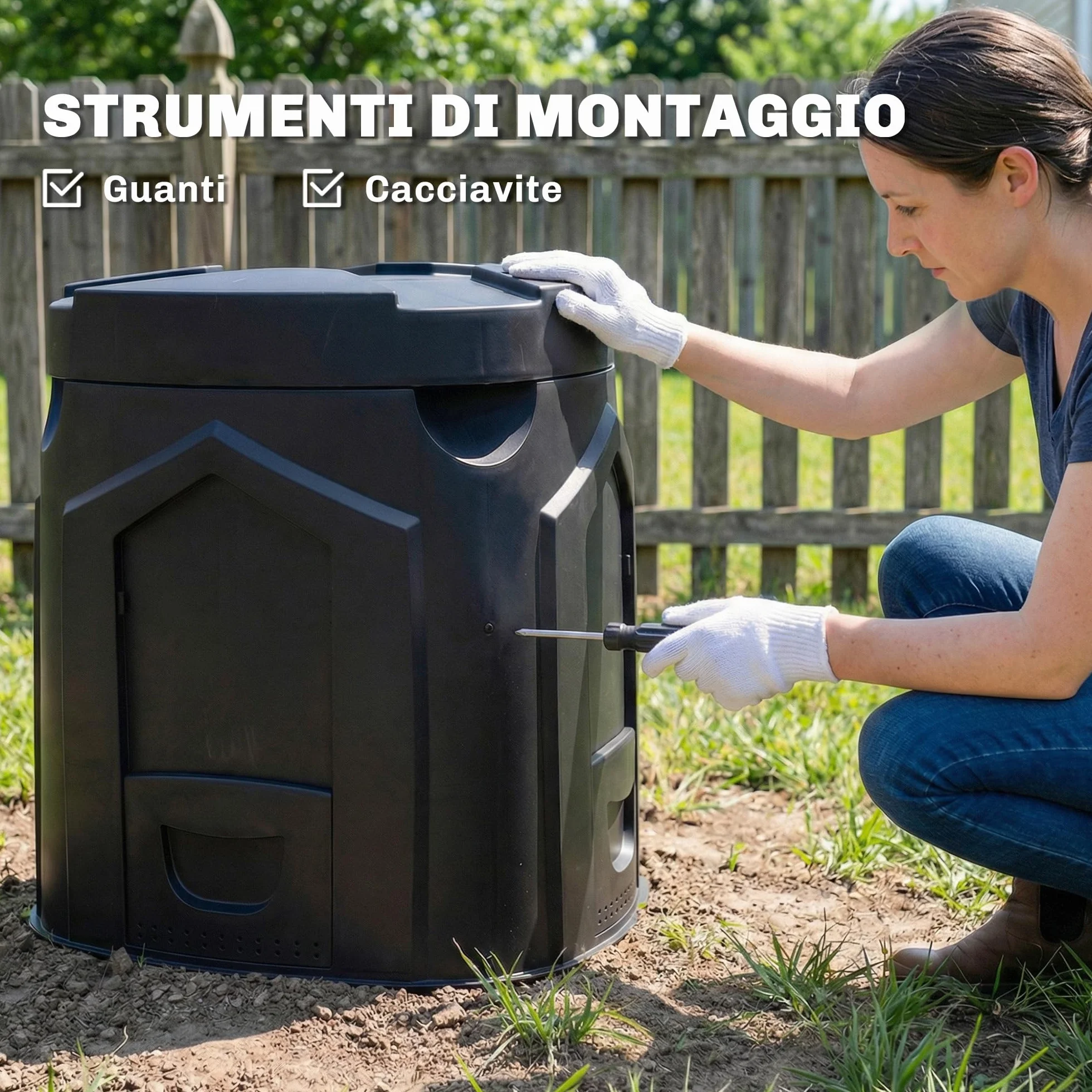 Outsunny Compostiera da Giardino 240L Triangolare Girevole con 66 Prese d'Aria e 3 Porte, 78x75x78 cm, Nero