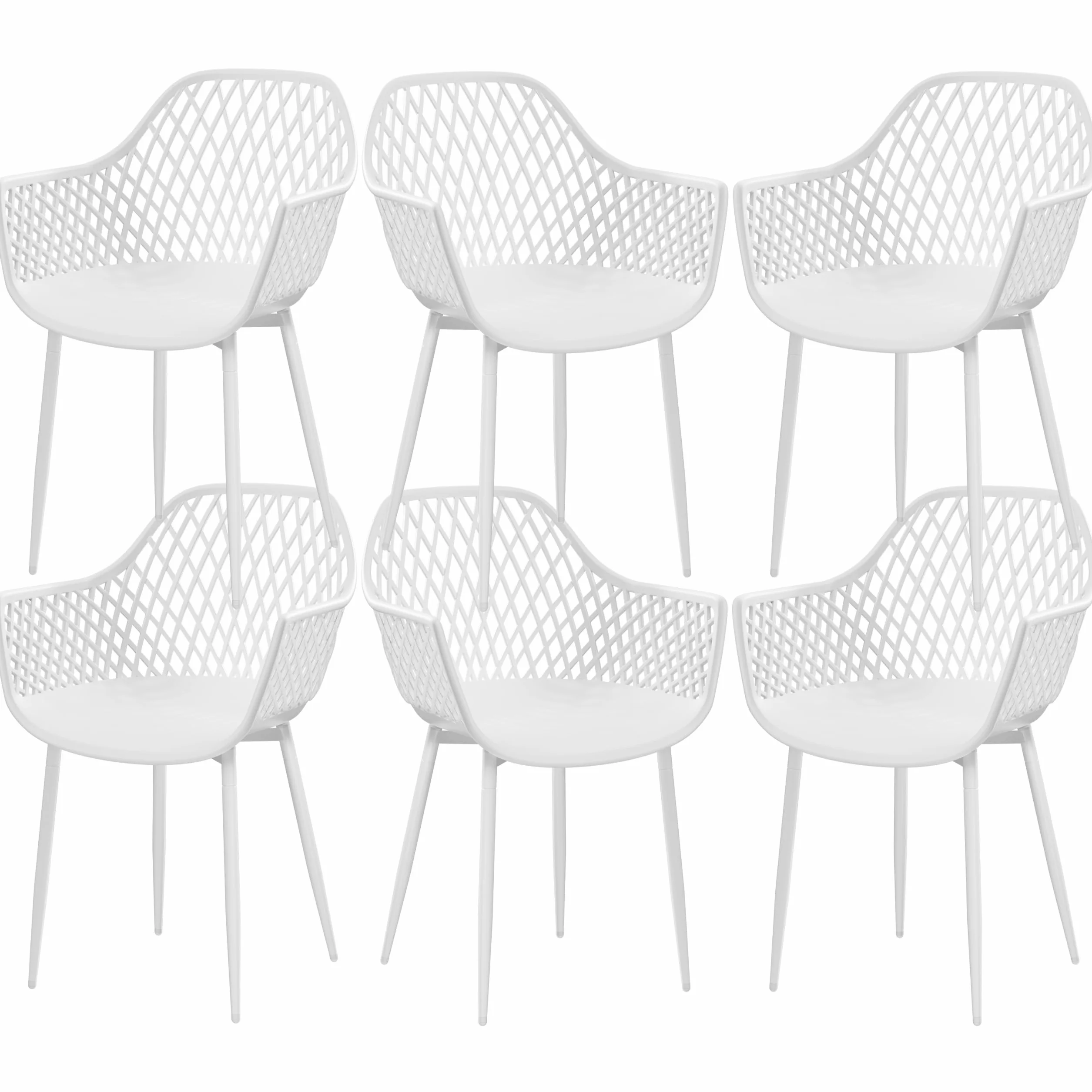 Set di 6 sedie da giardino con braccioli, resistenti fino a 120 kg, bianco
