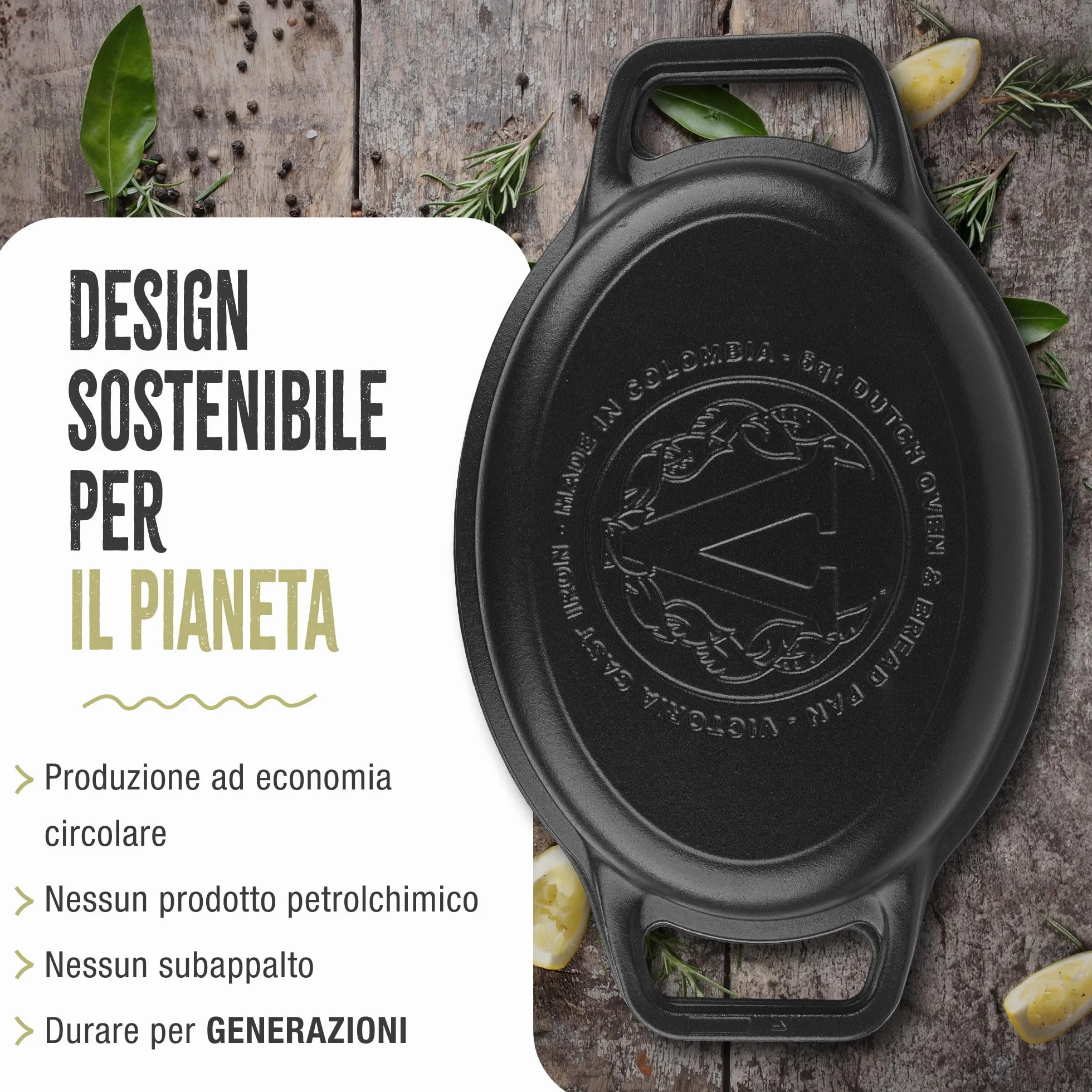 Victoria Forno Olandese, Pentola et Padella Induzione Ghisa Smaltata 31 cm Ovale, Cocotte 5,7L, Senza PTFE né PFOA, Adatta per Fuoco, Barbecue, Forno, Vetroceramica, Gas