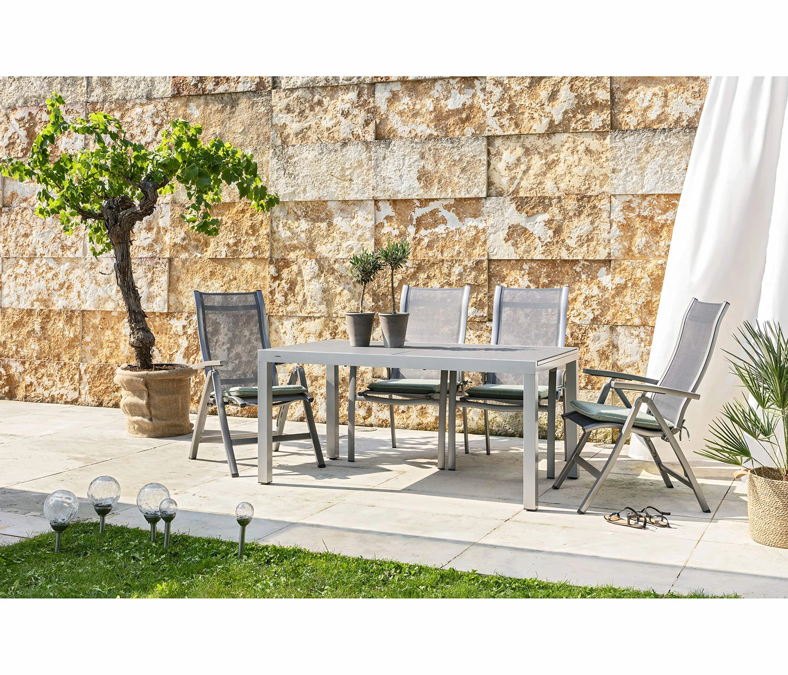 Dehner Sedia Pieghevole Chicago ca. 110 x 63,5 x 67,5 cm, textilene/Alluminio, Grigio
