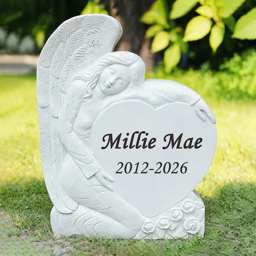 Pietre commemorative da giardino personalizzate con angelo inciso per cimitero