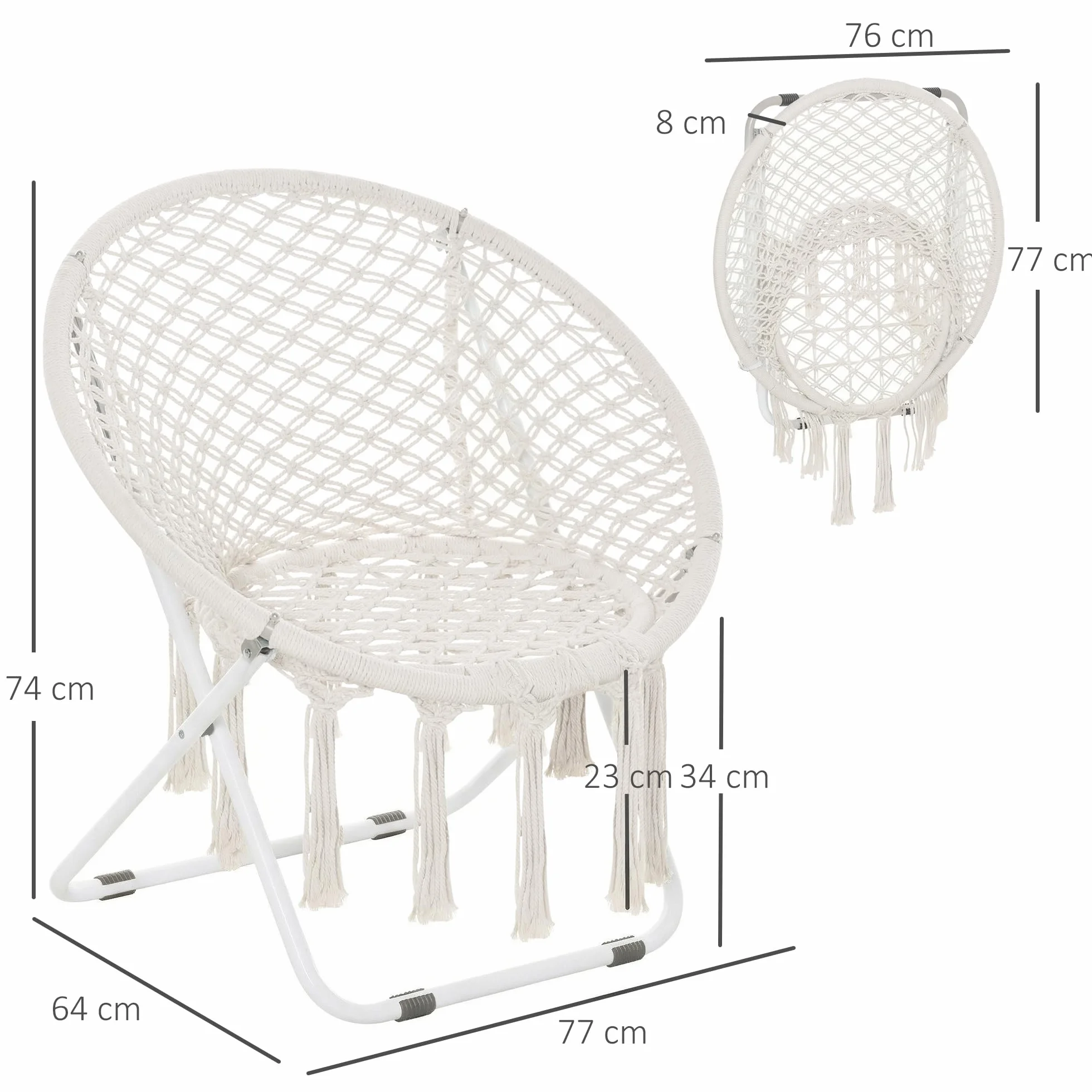 Outsunny Loveuse poltrona rotonda da giardino papasan pieghevole luna beige