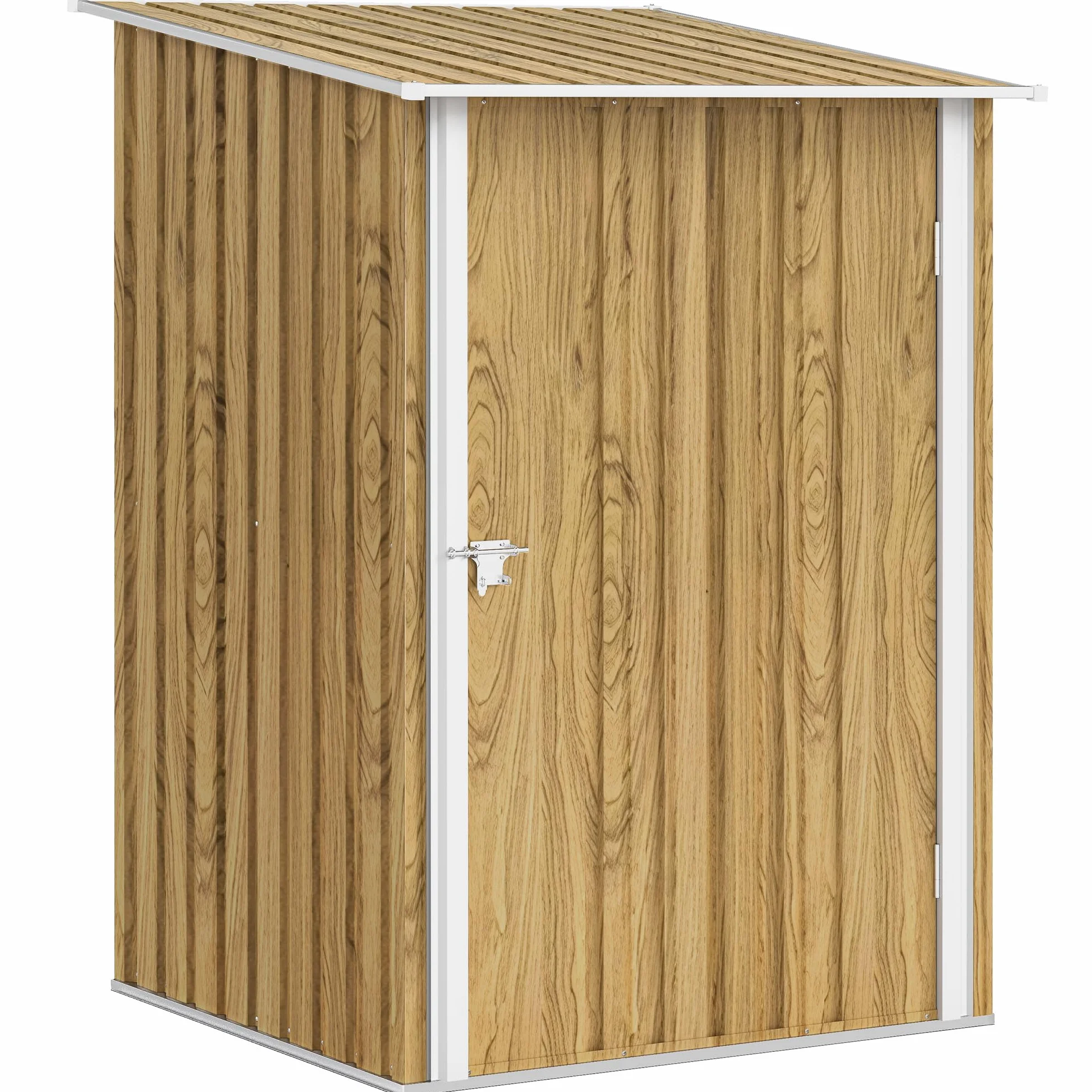 Outsunny Casetta da Giardino 0.92m² Acciaio Zincato 100x104x160 cm Marrone Chiaro Effetto Legno