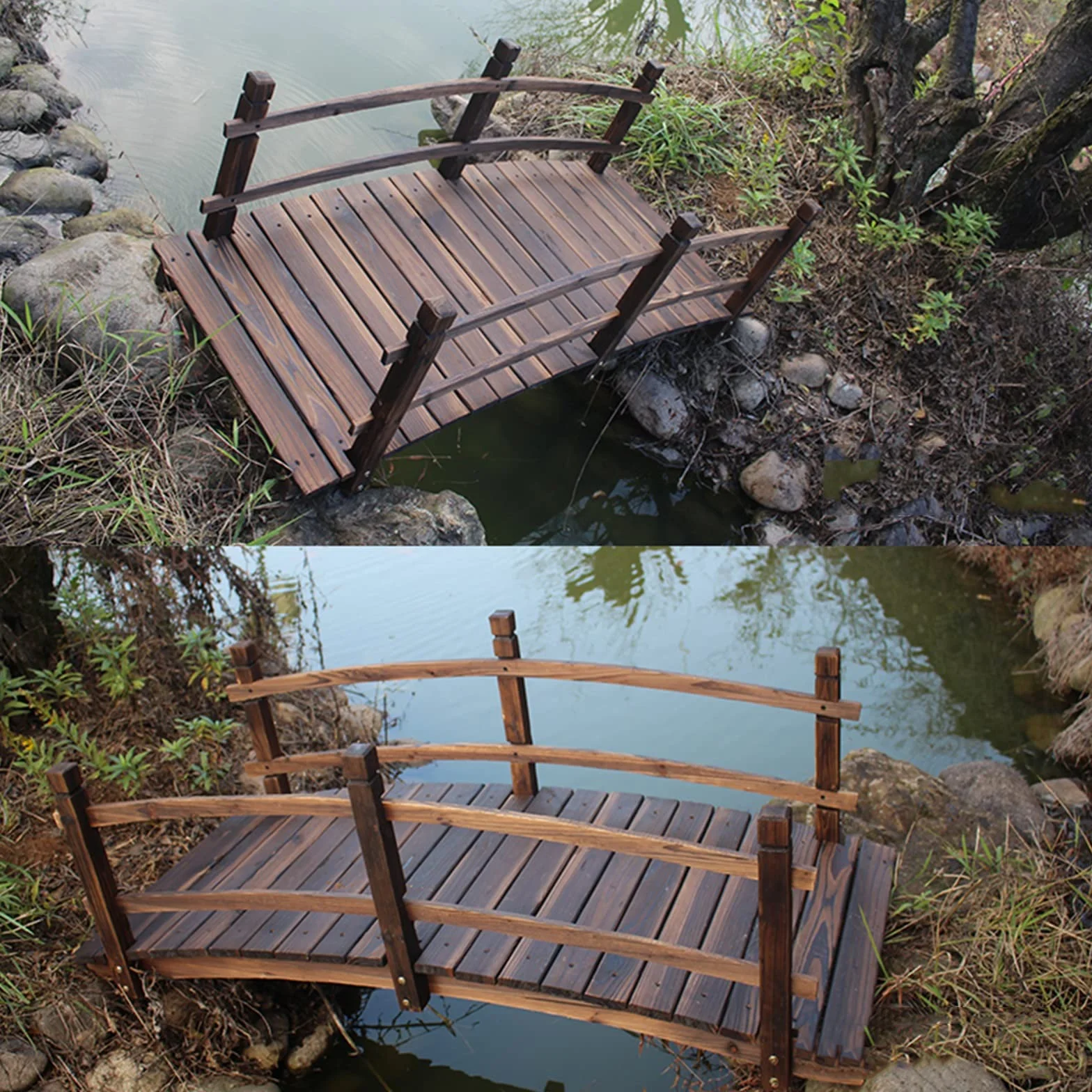 Ponte da giardino in legno per esterni, ruscelli, ponte da giardino ad arco con ringhiere di sicurezza, grande ponte decorativo per laghetto