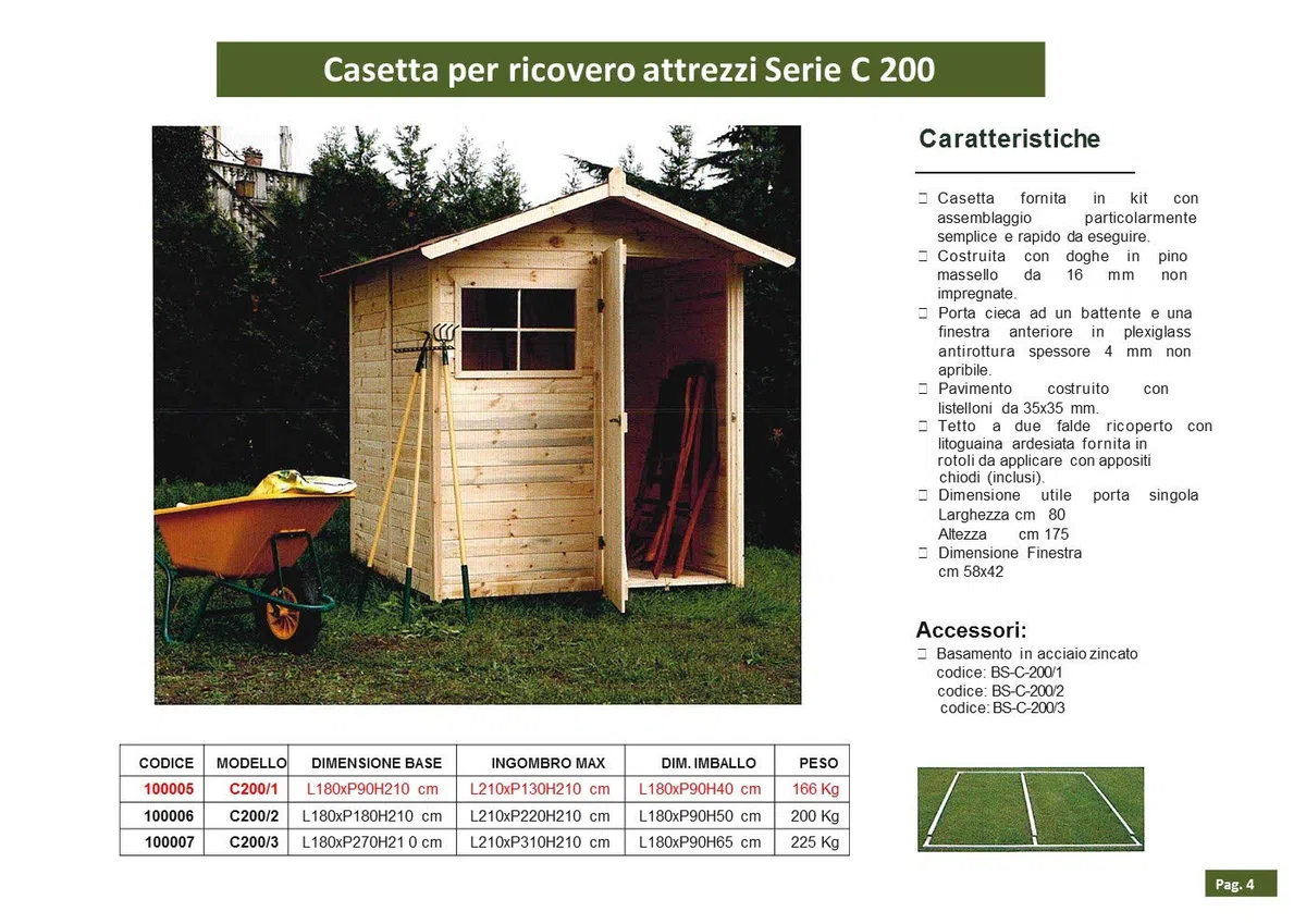 100005 Legno, Co. S.R.L. -Casetta Ricovero Attrezzi da Giardino, Doghe Spessore 16 Mm. Modello [C200/1]