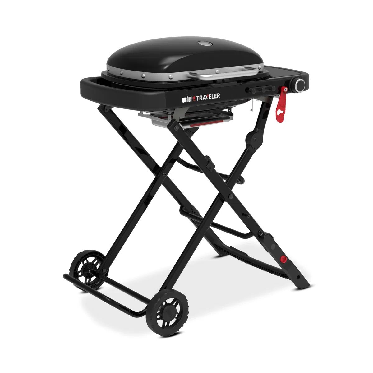 Weber Traveler Compact Barbecue a Gas, Griglia 52x36 cm, BBQ Portatile, Carrello Ripiegabile, Nero