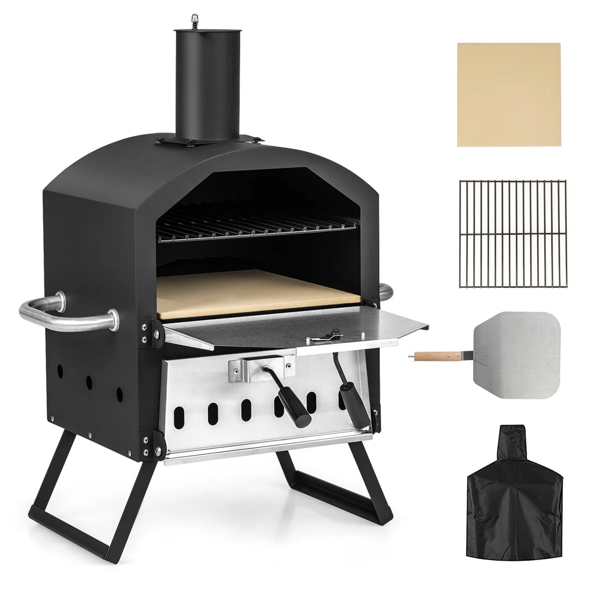 KOMFOTTEU Forno per pizza aperto per esterni 600°C, Acciaio inossidabile portatile 2 sezioni