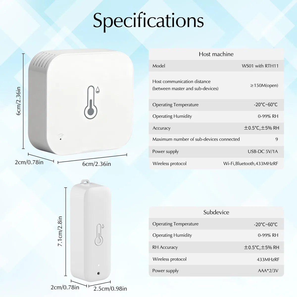 Igrometro Wifi, Termometro Esterno, Wireless 150m Range, Tuya APP Data Storage e Calibrazione, Temperatura e Umidità Monitor, 2 Sensori e 1 Base Station, Compatibile con Alexa