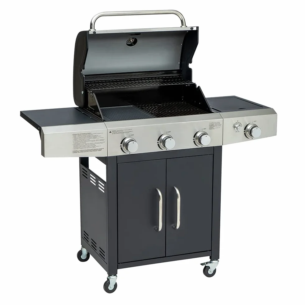 Arsard Barbecue a Gas Professionale XXL 4 Fuochi 13 KW Griglia In Ghisa Acciaio Inox