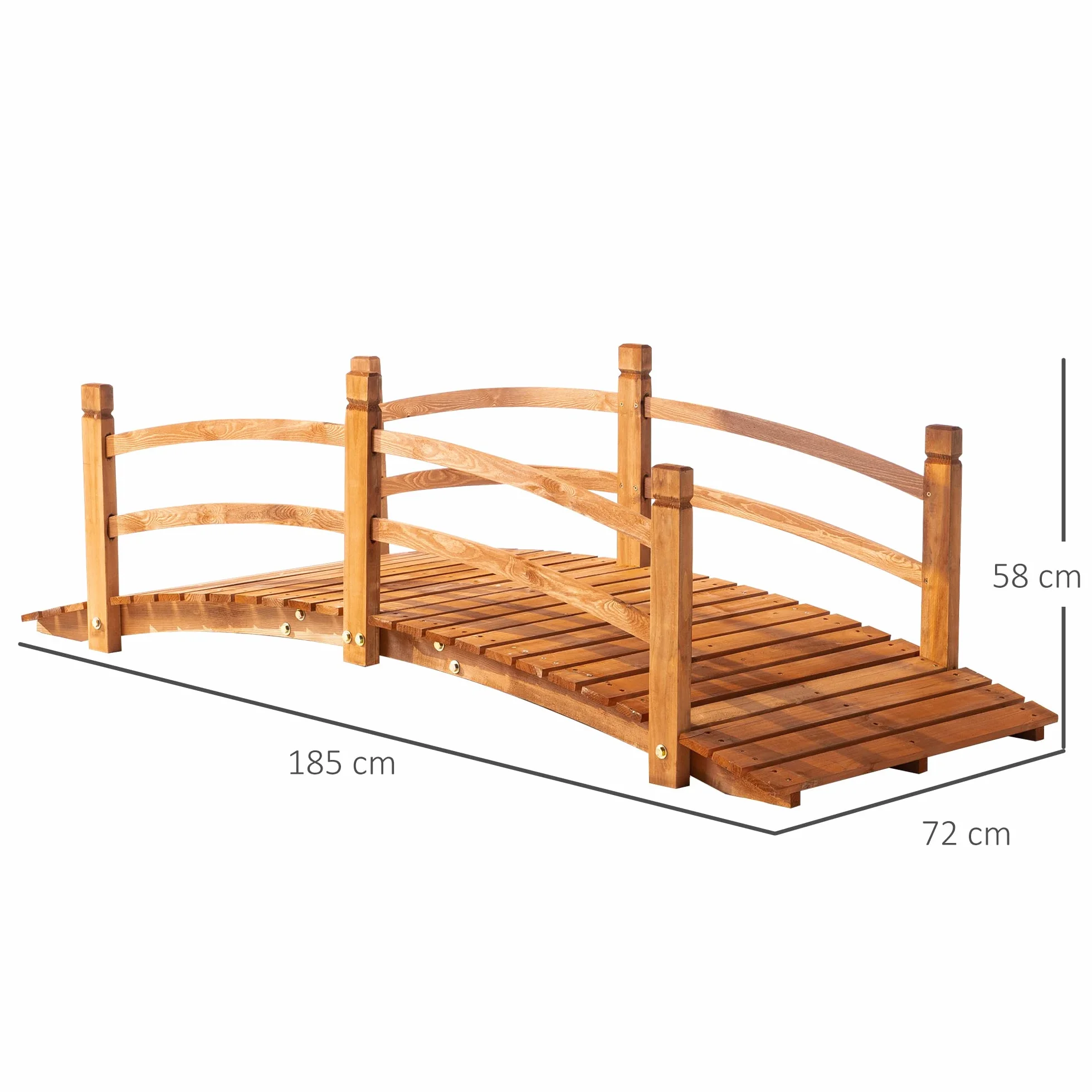 Outsunny Ponte ad Arco in Legno 185x72x58 cm con corrimano Ponte da Giardino per la Decorazione del Patio Carico 200 kg Naturale