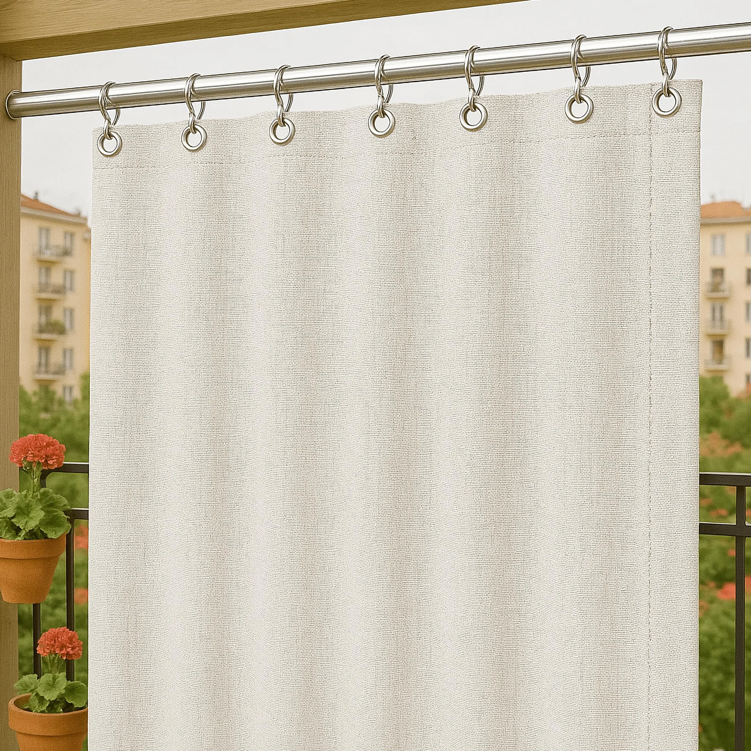 Byour3 -Tende Impermeabili per Esterno con Anelli in Metallo A Caduta Antimuffa - Tende Laterali Gazebo Oscuranti Tenda Parasole per Terrazzo Balcone Tela Solare Frangivista (Naturale, L.150x290H)