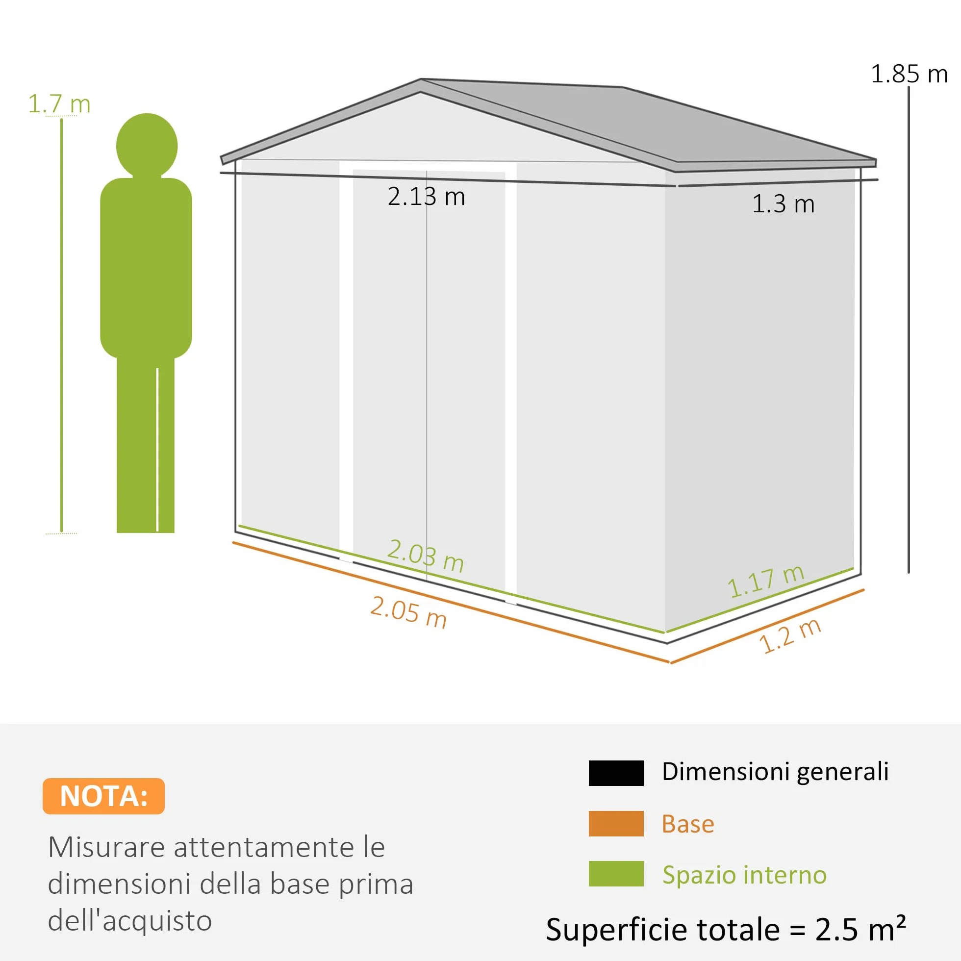 Outsunny Casetta da Giardino 2.5m² Acciaio Zincato con Basamento 213x130x185 cm Bianco Argentato