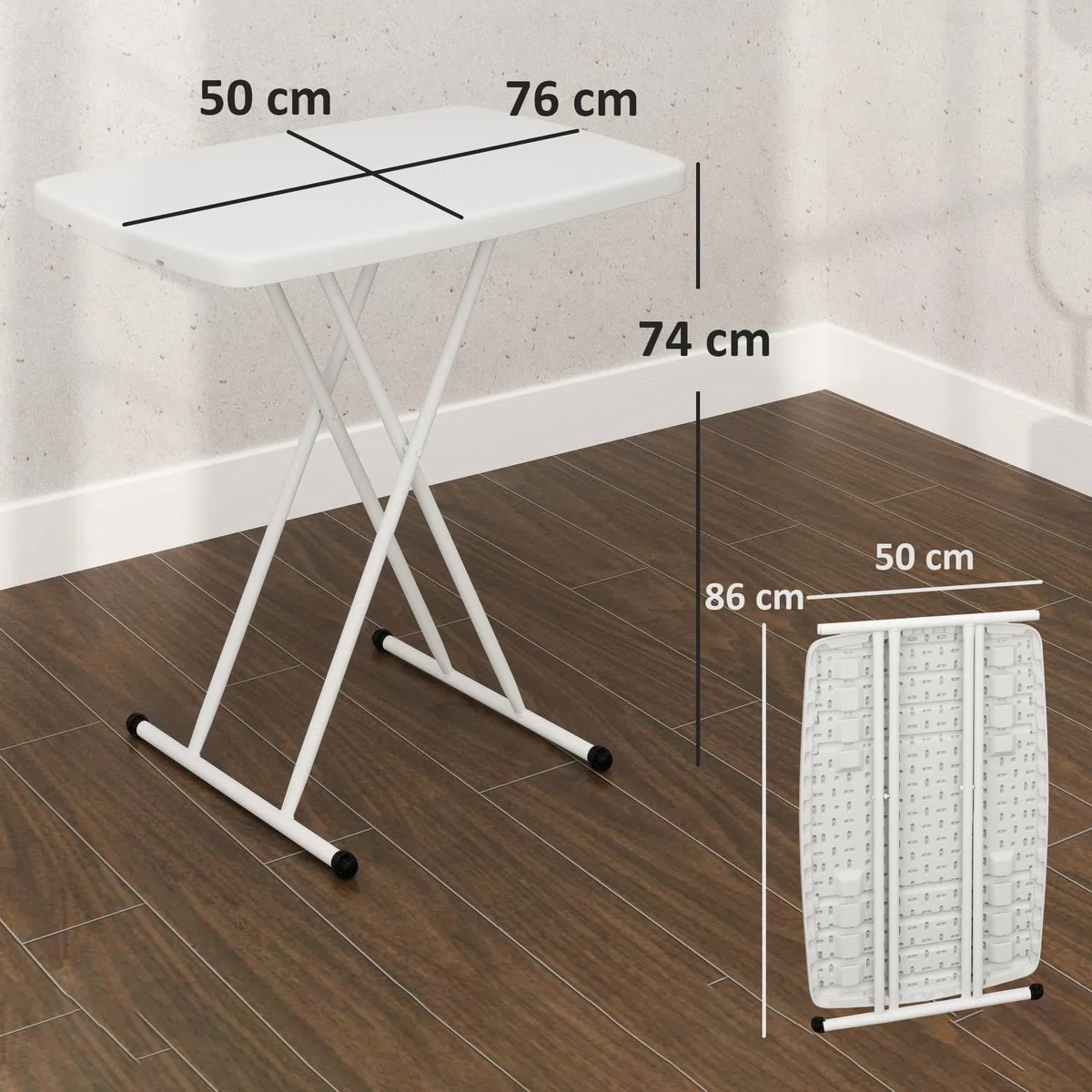 Outsunny Tavolino da Giardino Pieghevole Altezza Regolabile HDPE Metallo 76x50x74 cm Bianco