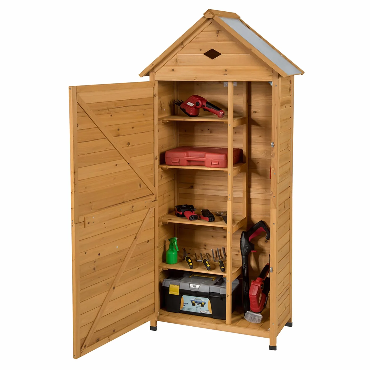 COSTWAY Armadio da Esterno, Casetta da Giardino in Legno con Tetto Galvanizzato Impermeabile, Mensole e Chiusura a Chiave, Ripostiglio da Balcone, Cortile e Giardino (80 x 45 x 177 cm)
