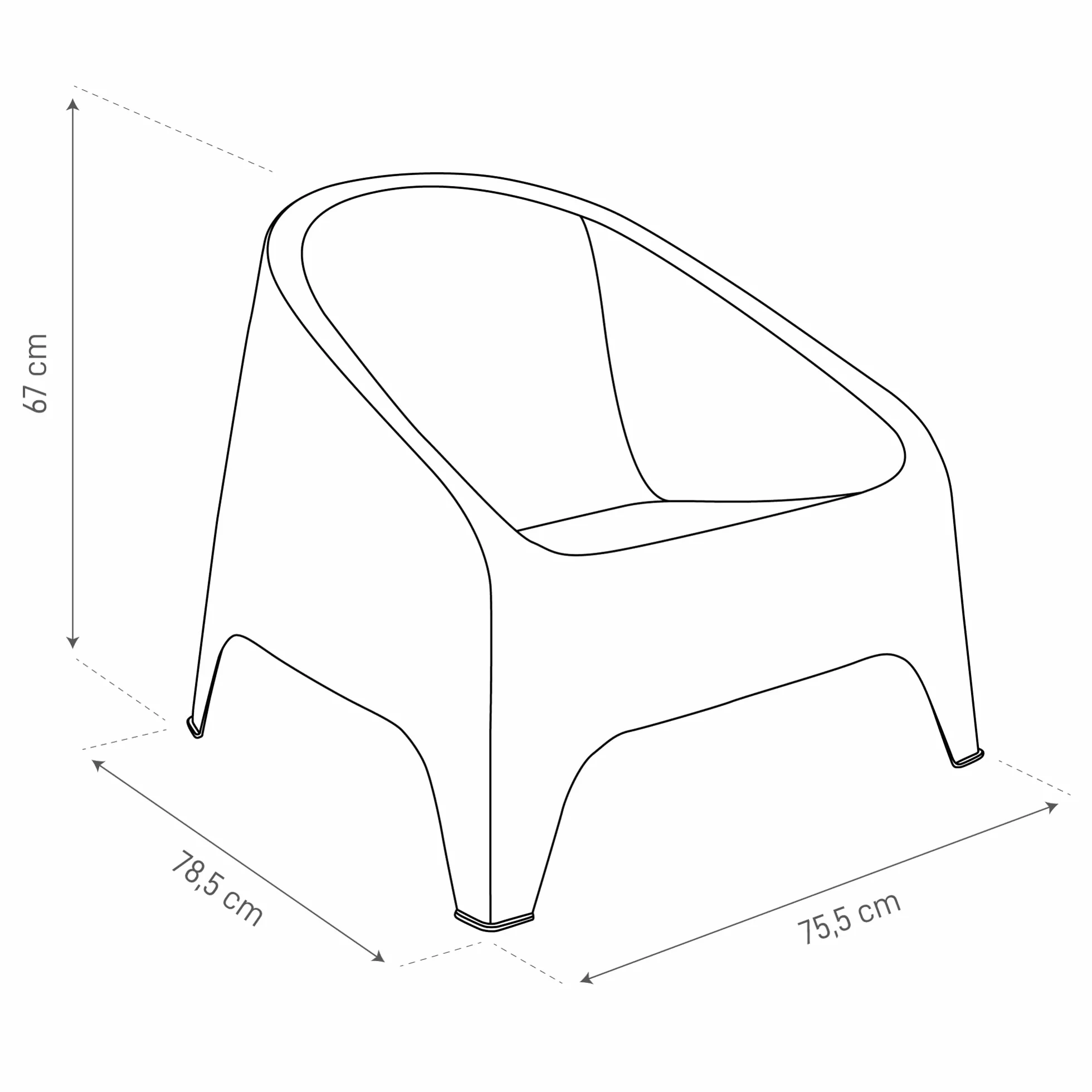 Toomax Poltrona Matera antracite scuro 75,5x78,5x67 cm, poltrona moderna da giardino in plastica riciclata ergonomica