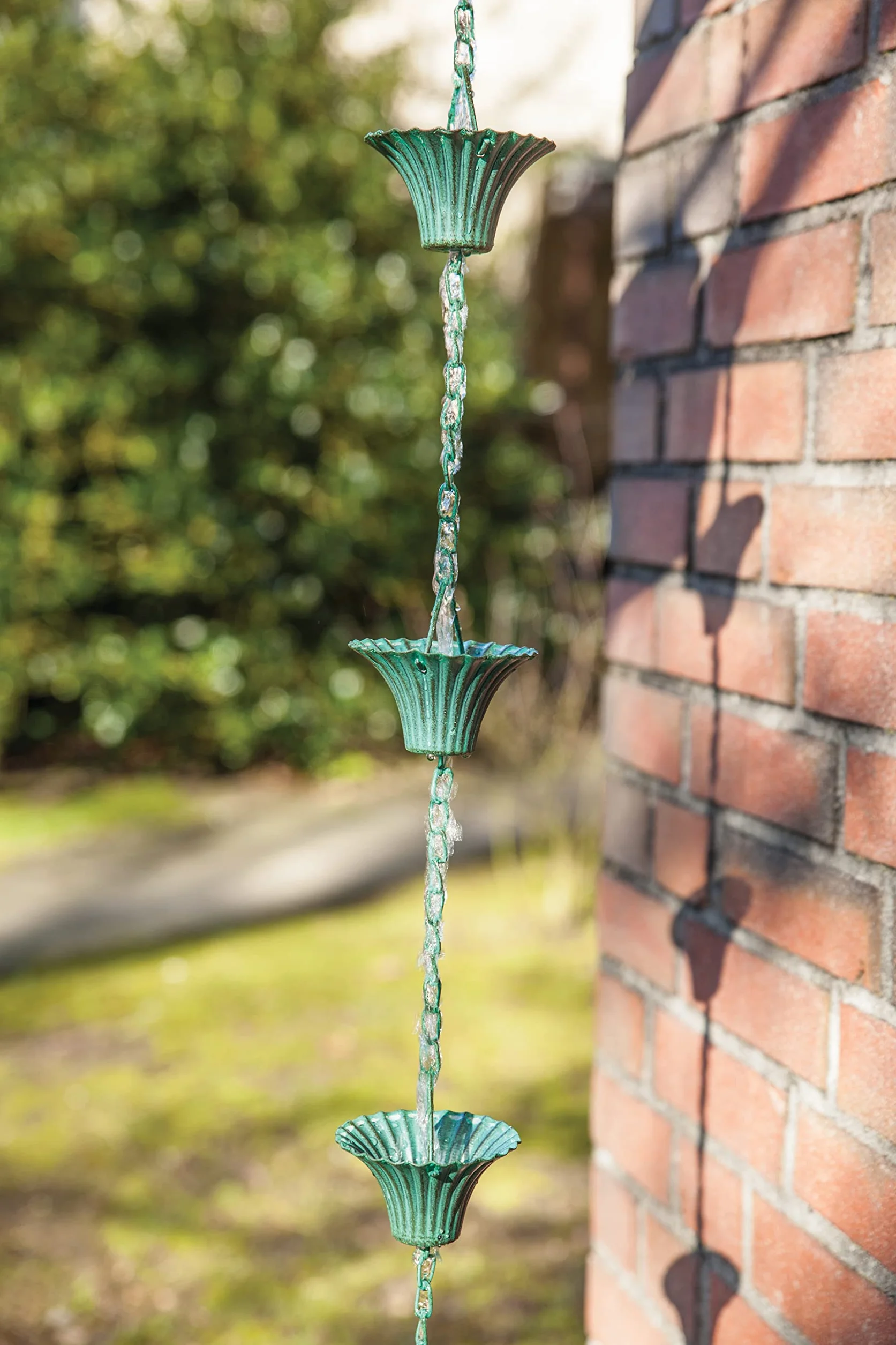 Esschert Design Catena per acqua piovana in truciolato verde, in ferro, 7,9 x 7,9 x 254,0 cm