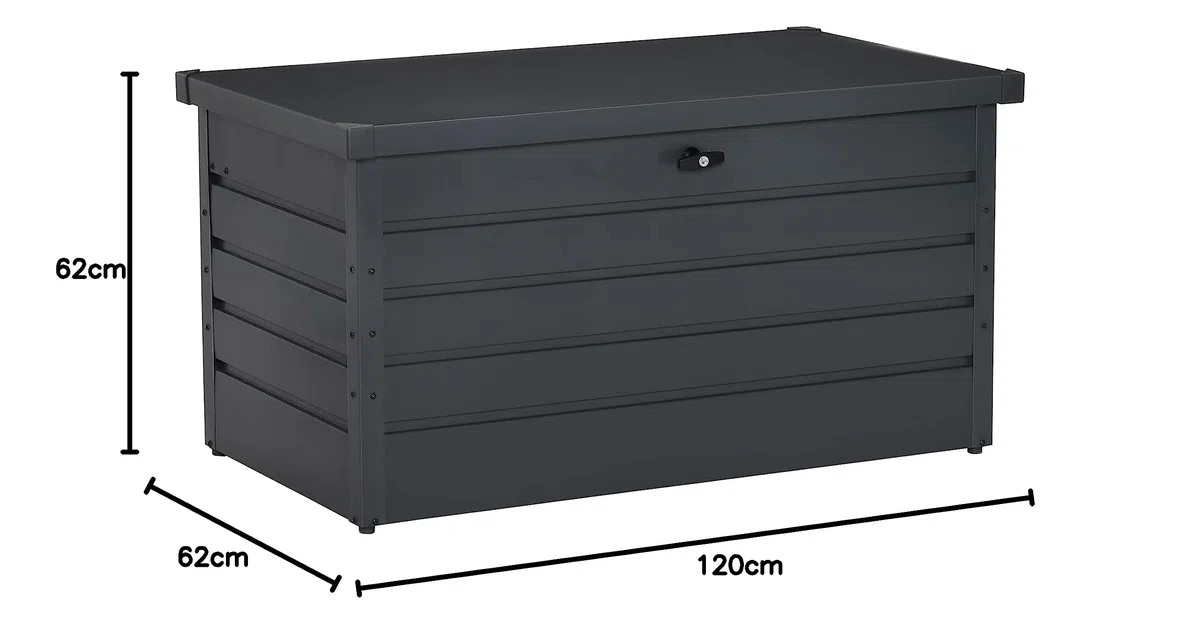 Outsunny Panca Baule Contenitore da Giardino con Chiave, Cassapanca Moderna in Acciaio, Grigio, 120x62x62cm