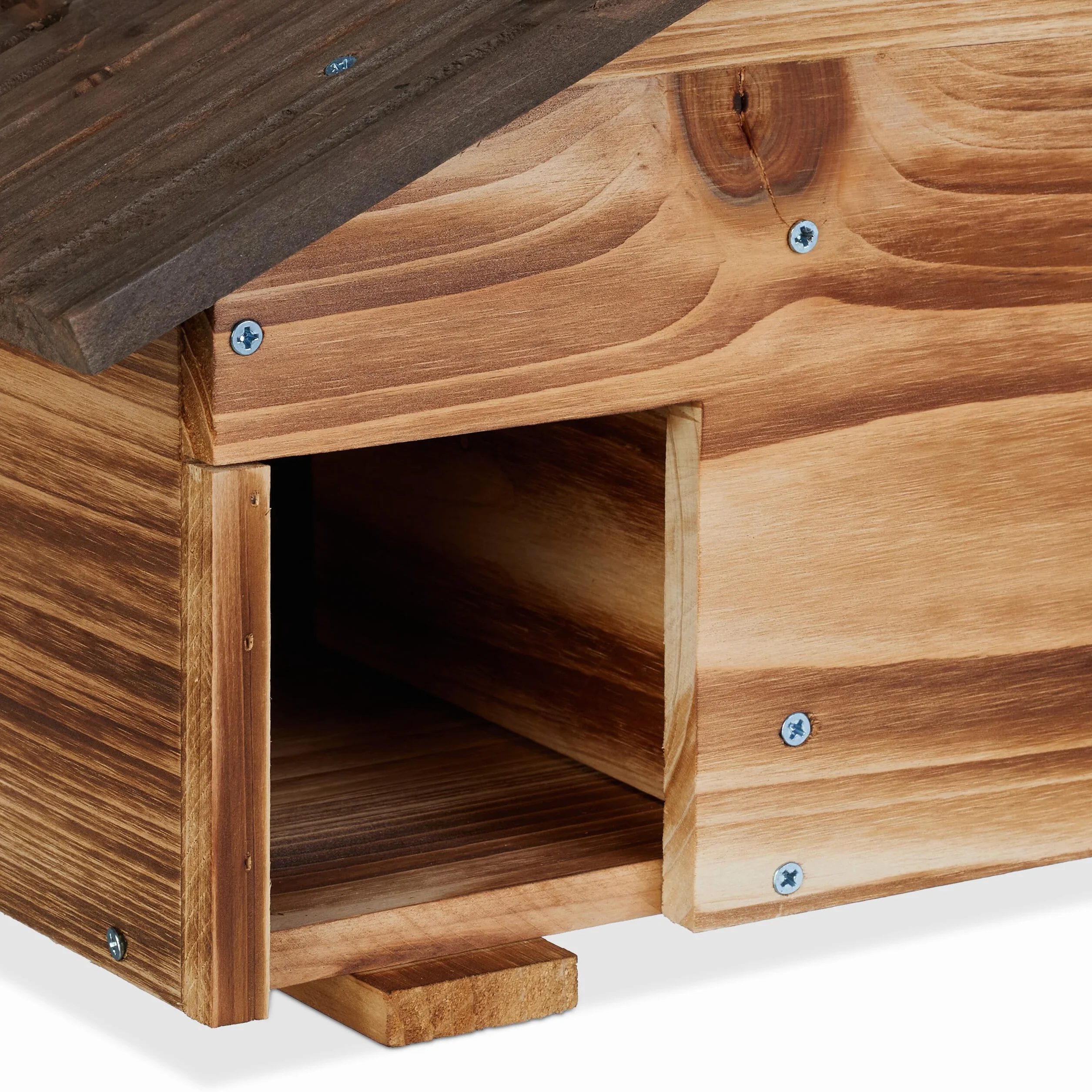 Relaxdays Casetta per Ricci, Rifugio da Giardino, 2 Camere, HLP: 24x46x33,5 cm, Tana Contro Predatori, Legno Fiammato