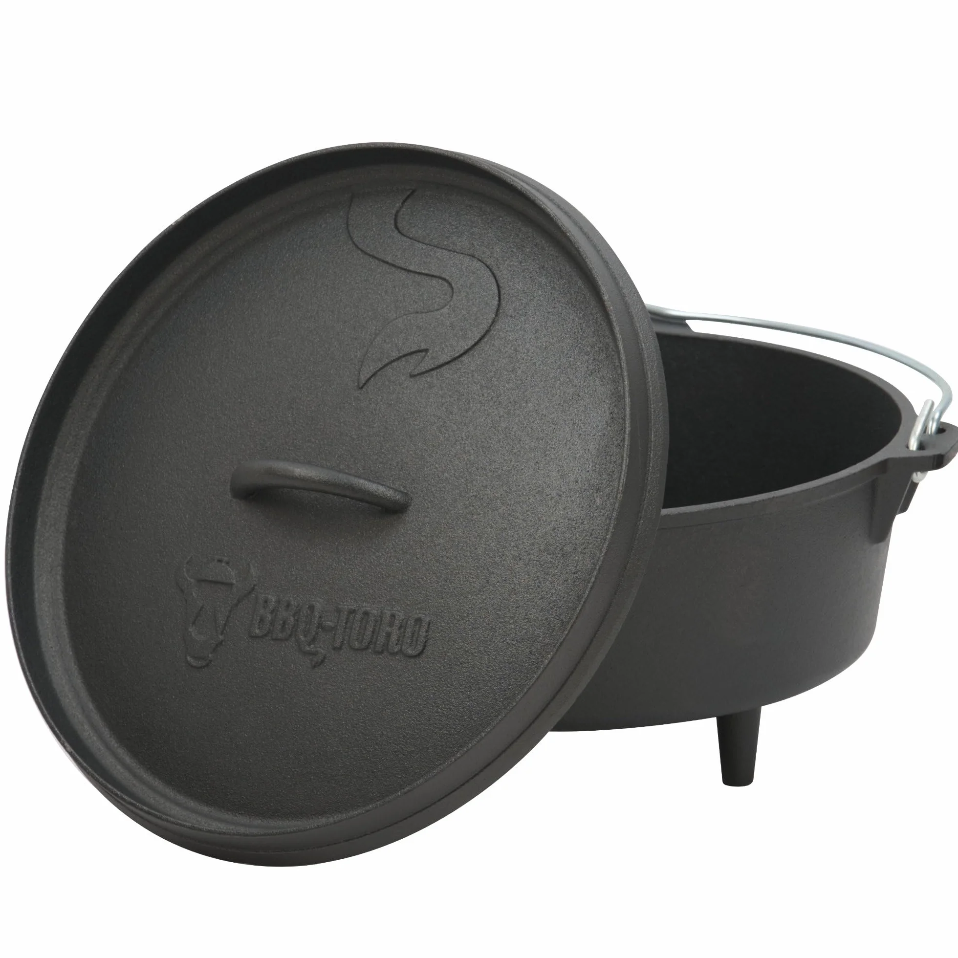 BBQ-Toro Dutch Oven Kit a 6 pezzi in scatola di legno, ghisa, bruciato in, pentola, padella, griglia, treppiede e altro ancora