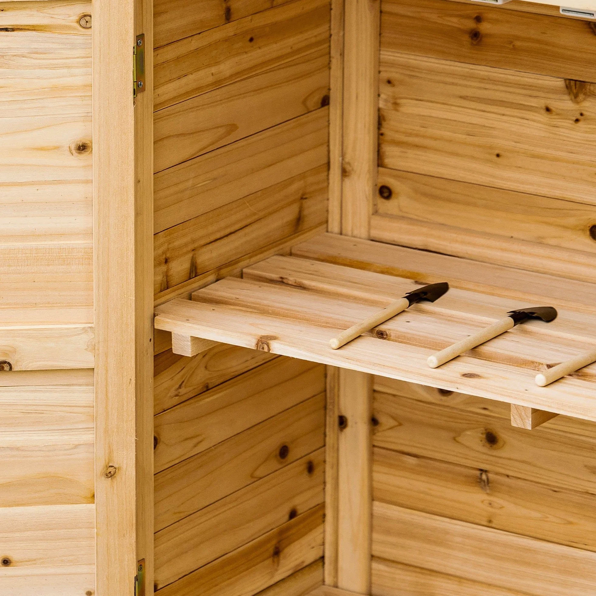 Outsunny Armadietto da Esterno a 2 Ripiani in Legno di Abete con Design Rialzato e 2 Ante, 83x40x92 cm, Color Legno