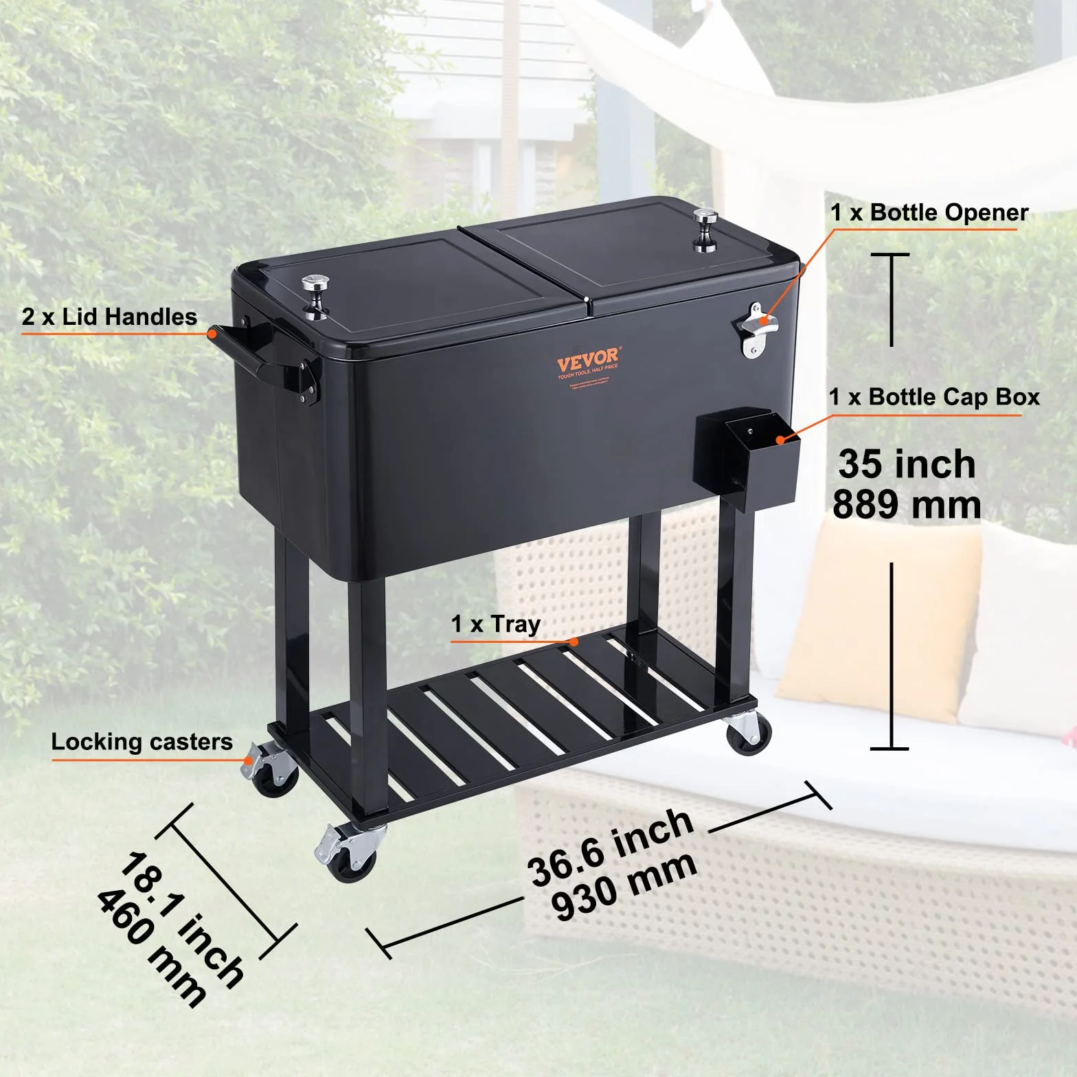 VEVOR Carrello Mobile Bar Mini Frigo Isotermico 80QT per Bevande con Apribottiglie per Feste Esterno