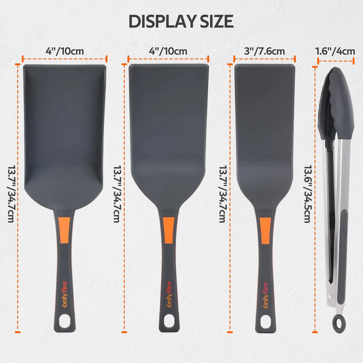Onlyfire Kit Accessori per Griglia Barbecue in Nylon, 2 Spatole per Piastra, Pala per Piastre e Pinza da Cucina, Utensili per Barbecue e Cottura All'aperto, Lavabile in Lavastoviglie