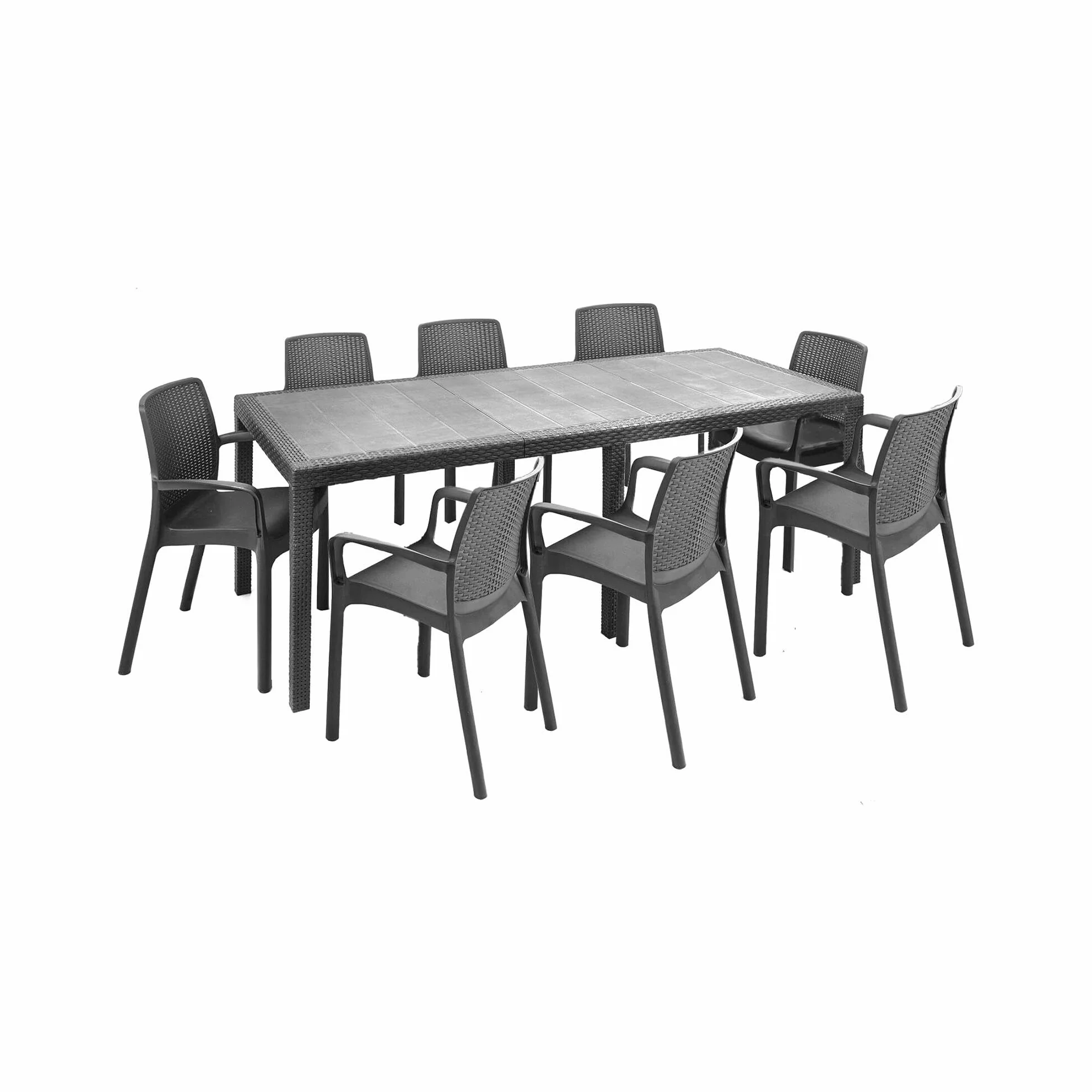 Dmora Set salotto da esterno Manarola Tavolo rettangolare allungabile 8 sedie braccioli Antracite