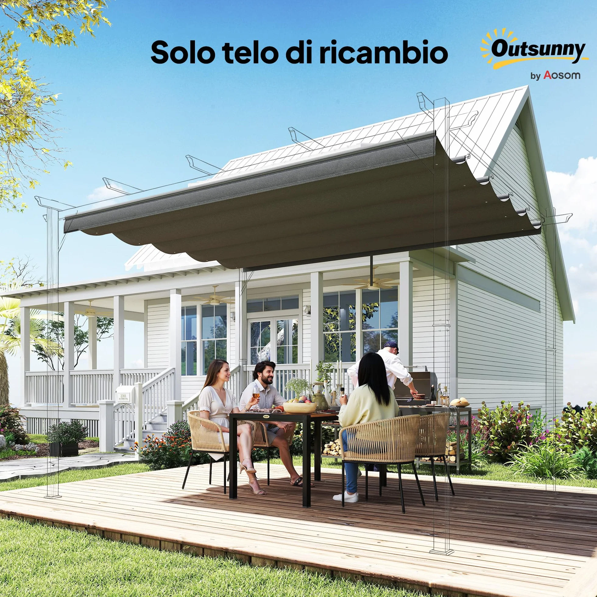 Outsunny Tetto di Ricambio per Gazebo Pergola, 350x260 cm, Poliestere Traspirante, Grigio Scuro