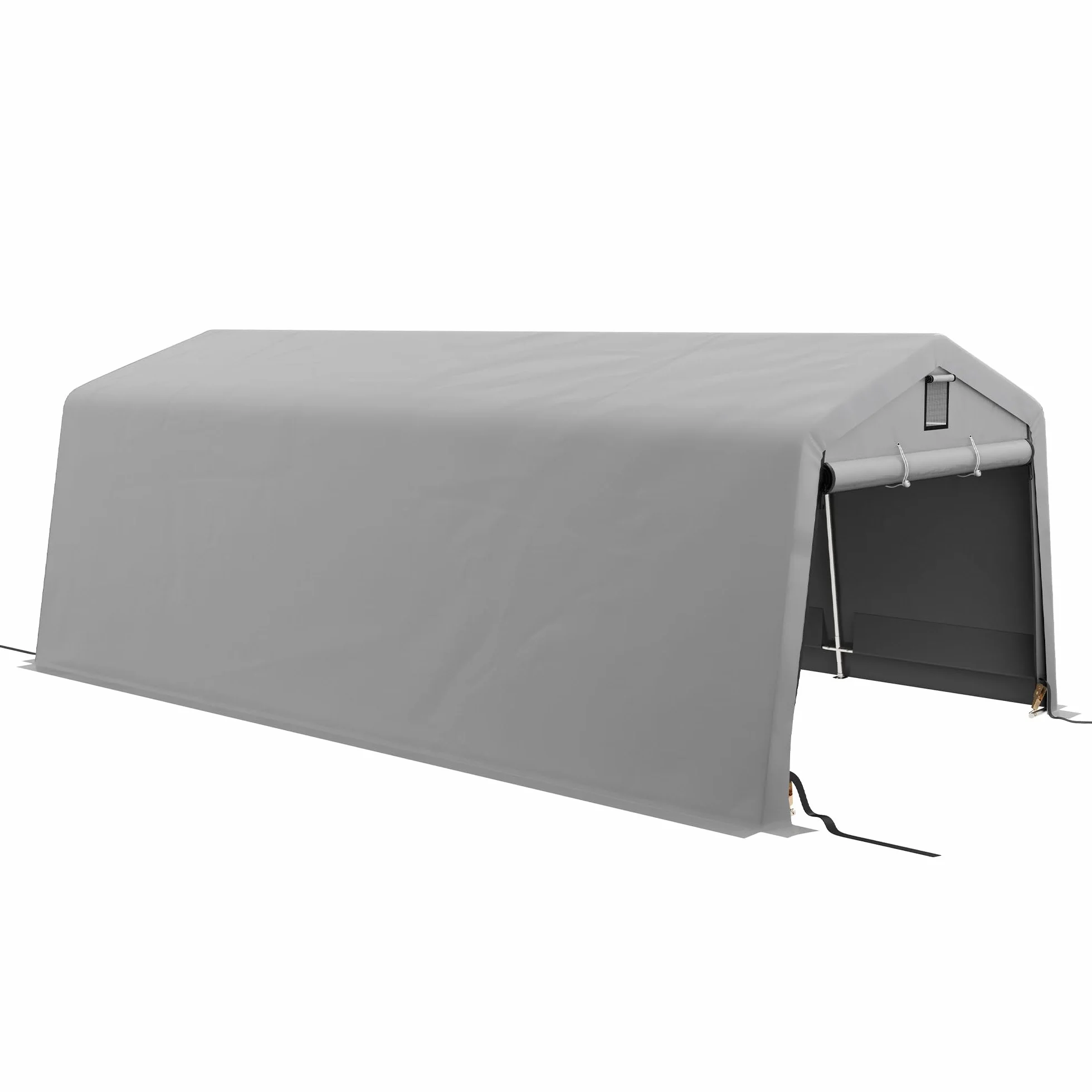 Outsunny Tendone da Giardino per Auto in Acciaio Zincato e PE 618x265/330x240 cm Grigio Chiaro