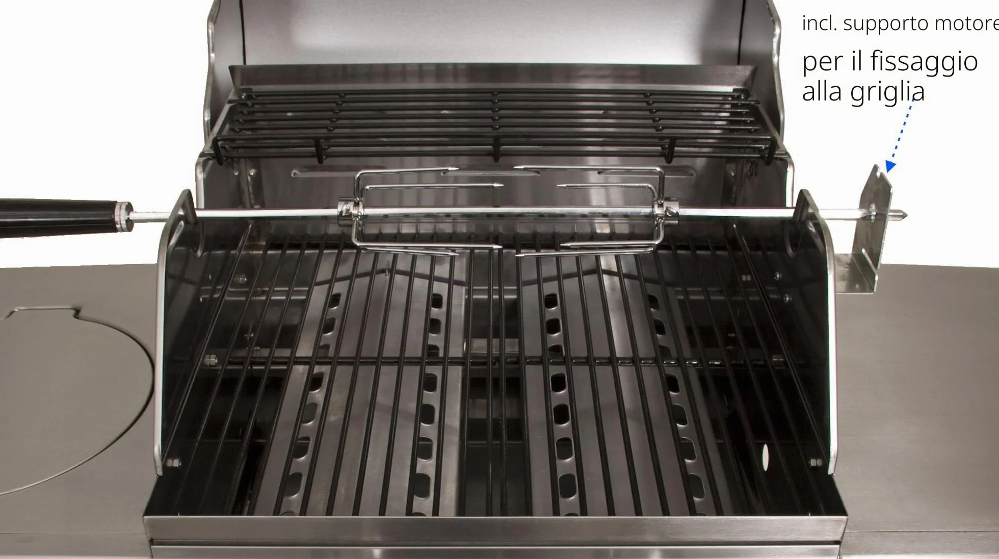 BBQ-TORO Set di spiedi per Barbecue 100 cm incl. 4X Aghi di Carne e Motore in Acciaio Inox, 220V - 240V | Girarrosto con Motore Grill | Rosticceria | Spiedo Elettrico Universale per maialini
