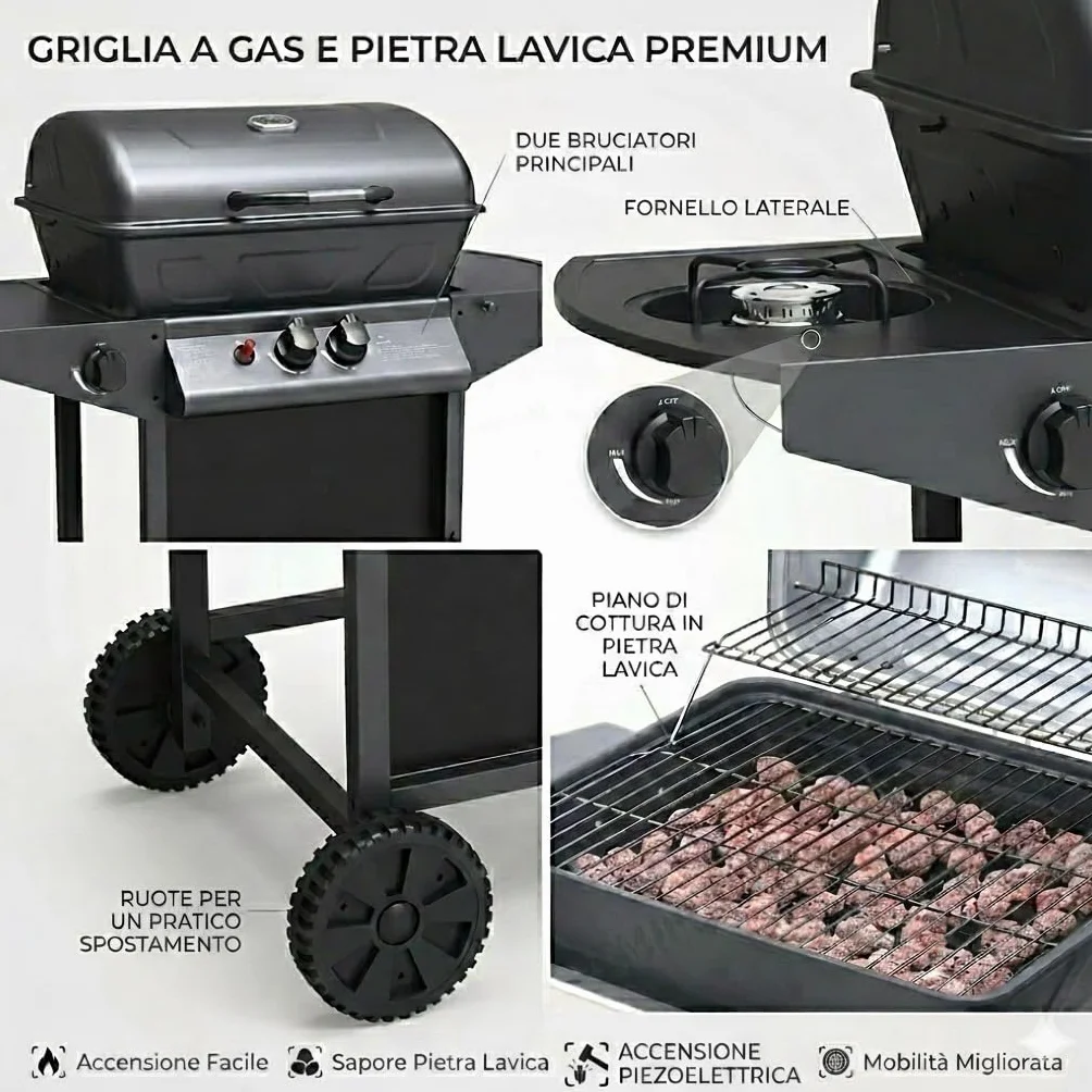 Ambra Garden Alabama Barbecue a Gas 2,9Kw z Pietra Lavica