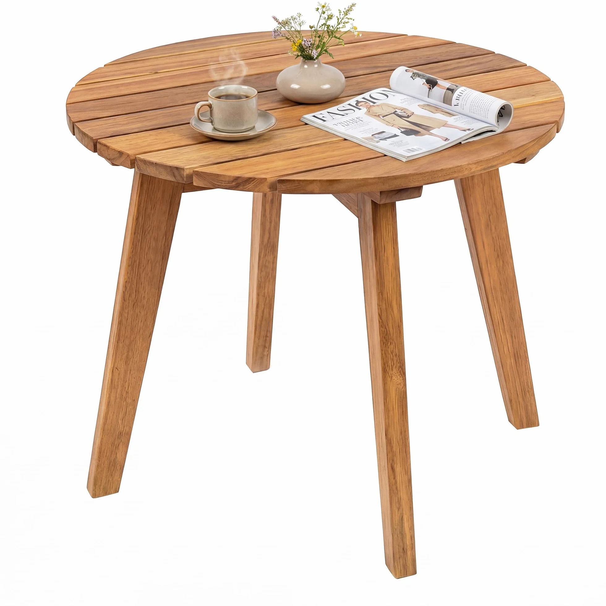 GIANTEX Tavolino da Esterno Rotondo in Legno Massello Ø43 x 35 cm Piccolo Tavolo Laterale Naturale