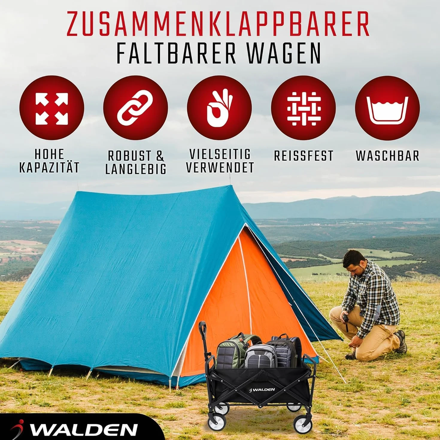 Składany wózek plażowy o dużej pojemności, solidny, przenośny, do sportu, zakupów, biwaku