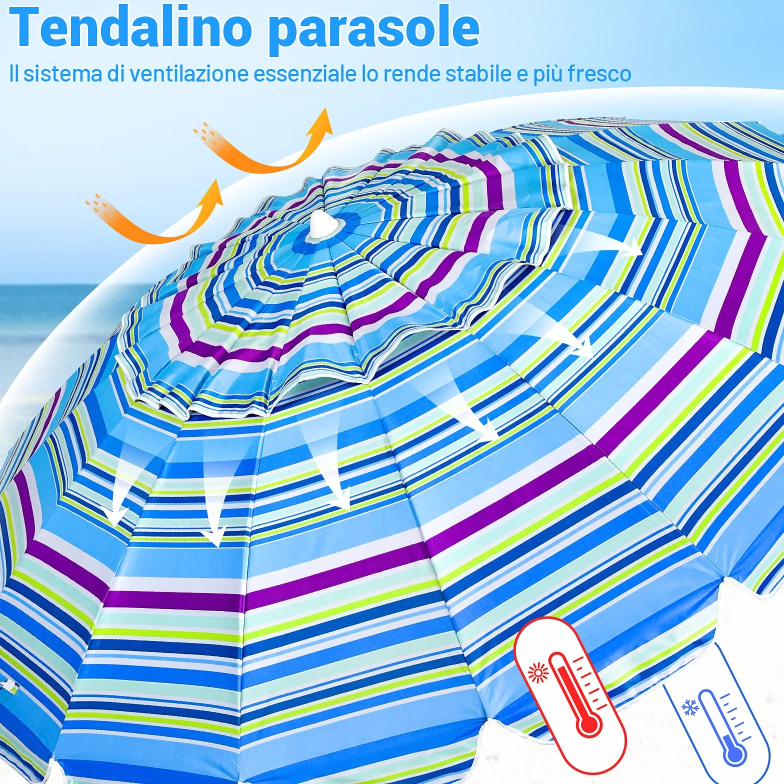 COSTWAY Ombrellone da Spiaggia 243 cm, Portabile, Inclinazione Regolabile, Filtro UV, con Borsa (Blu)